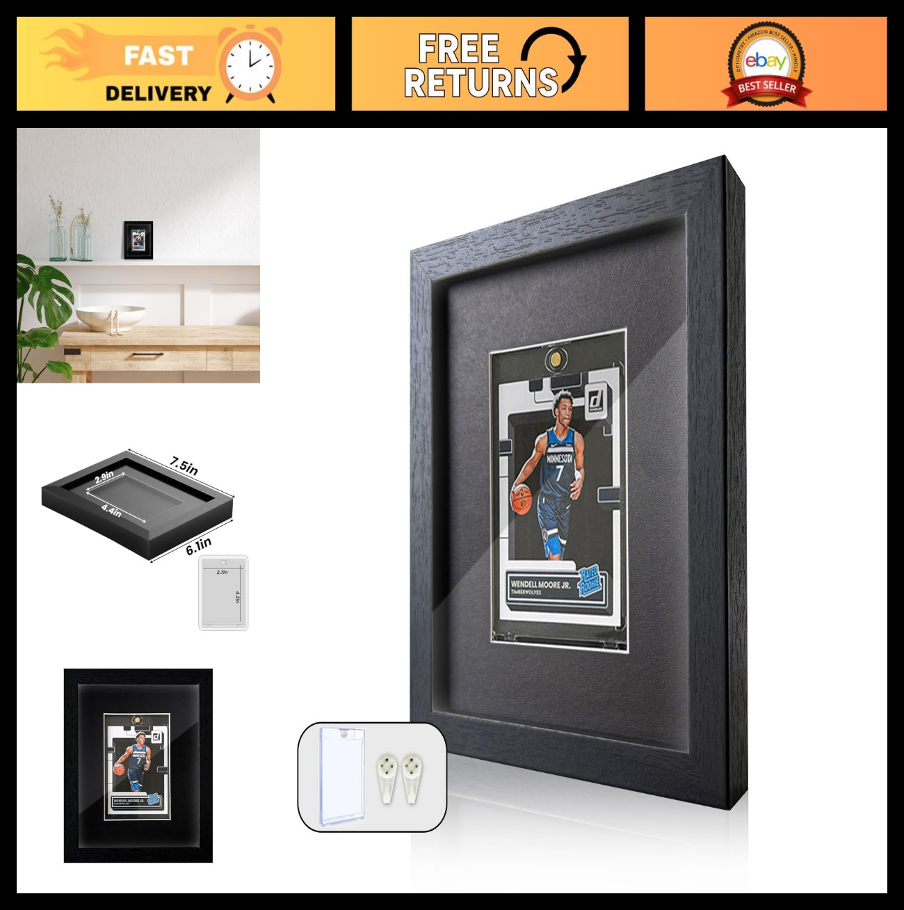 Tempered Glass Sports Card Display Frame – Wall Mount/Tabletop Case for Baseball