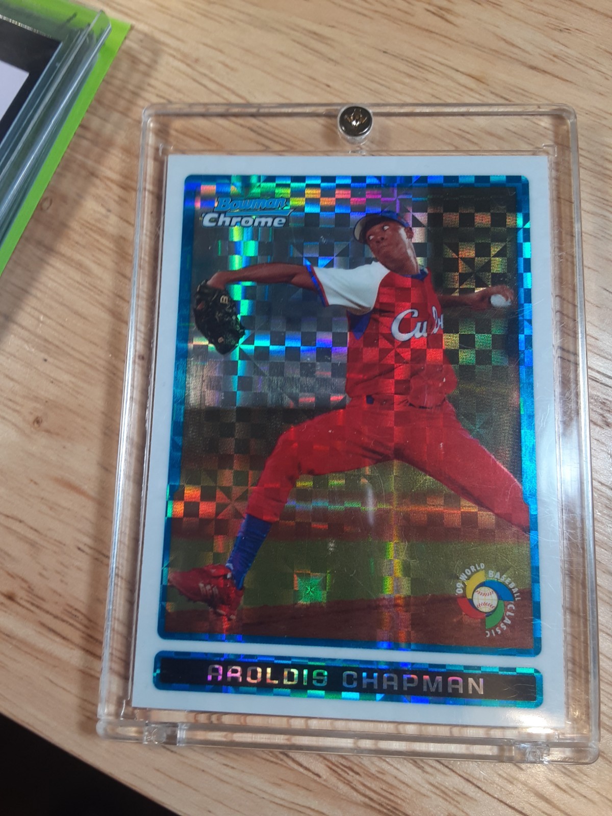 2009 Bowman Chrome WBC Aroldis Chapman X-Fractor /299. Magnificent.