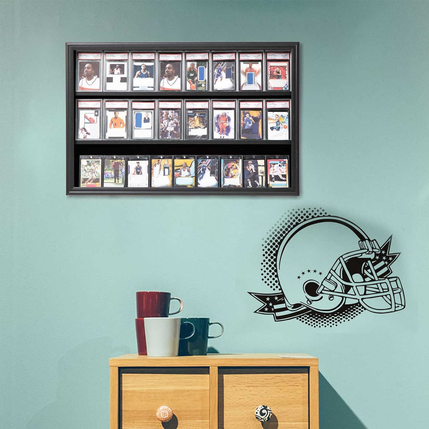 Baseball Card Display Case 24 Graded Sport Card Display Case Wall Mount with Cle