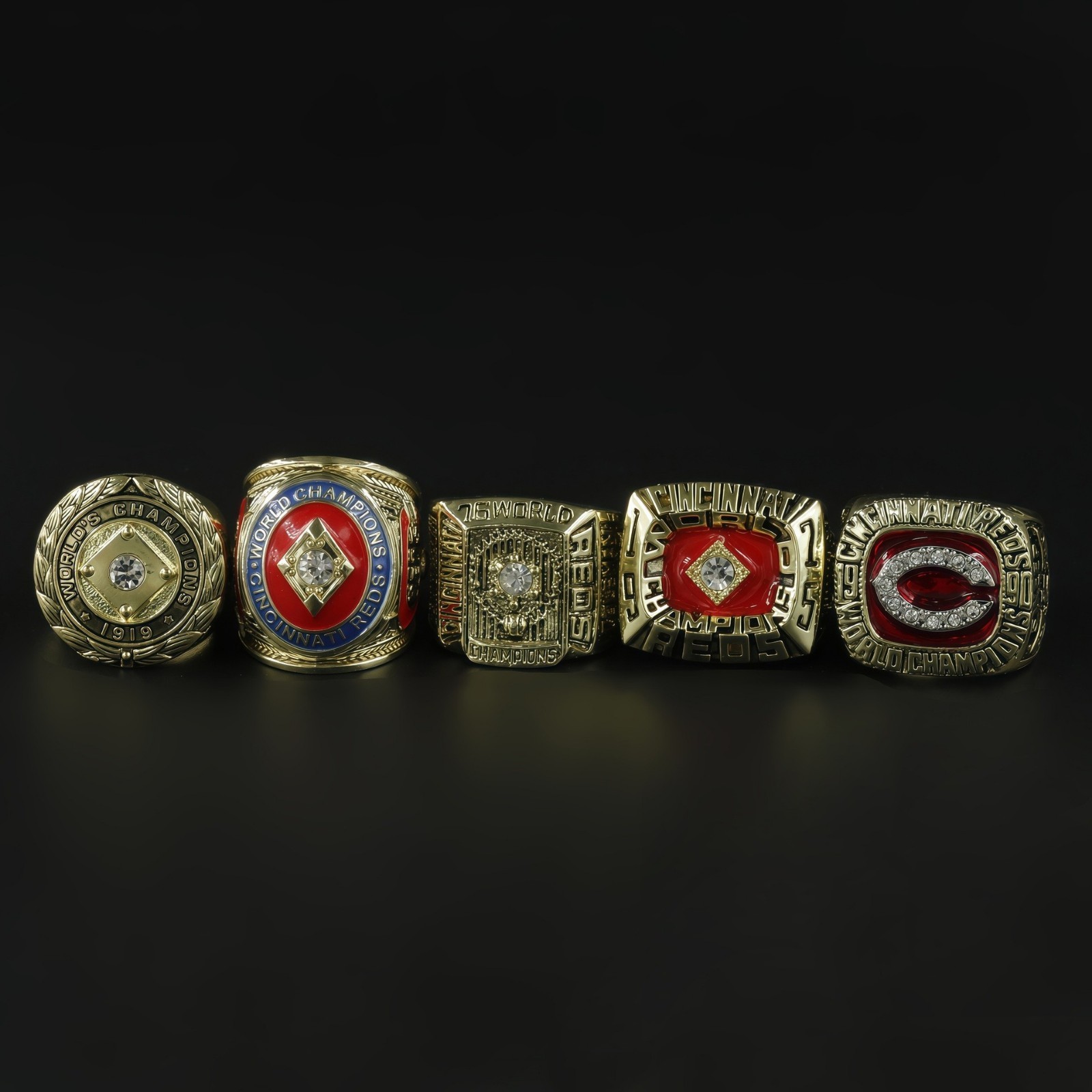 5PCS Cincinnati Reds World Series Rings Set With Box 1919 1940 1975 1976 1990
