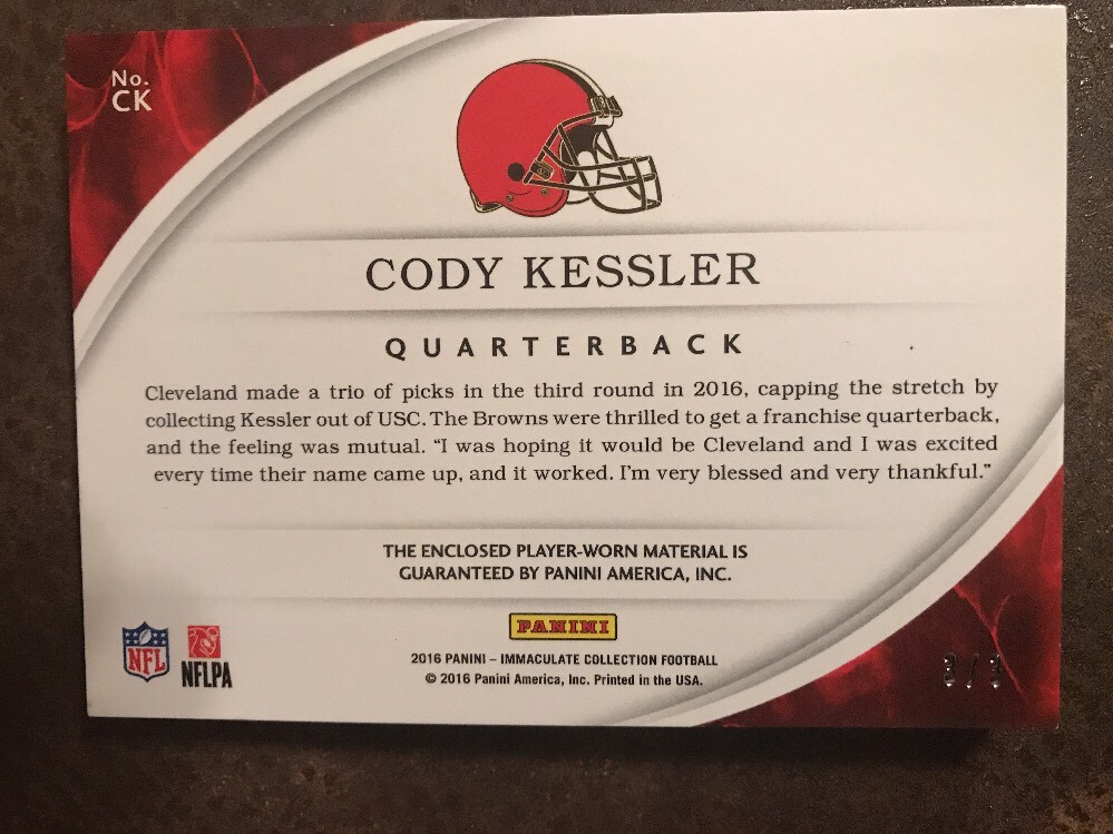 Cody Kessler 2016 Immaculate 3/3 Hat Piece EBAY 1/1 Last One
