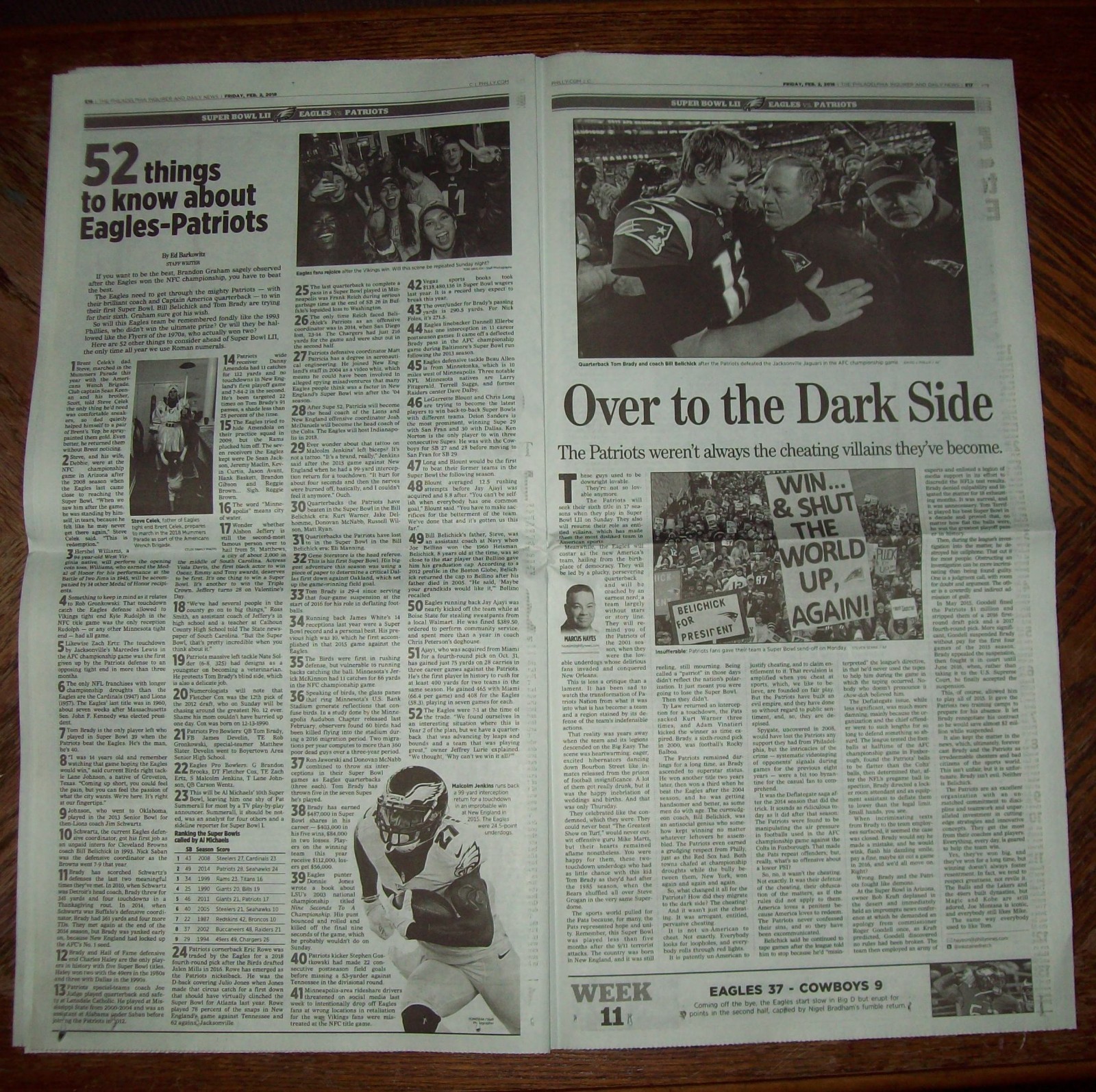 Philadelphia Eagles vs The Evil Empire Patriots collectable newspaper Super Bowl