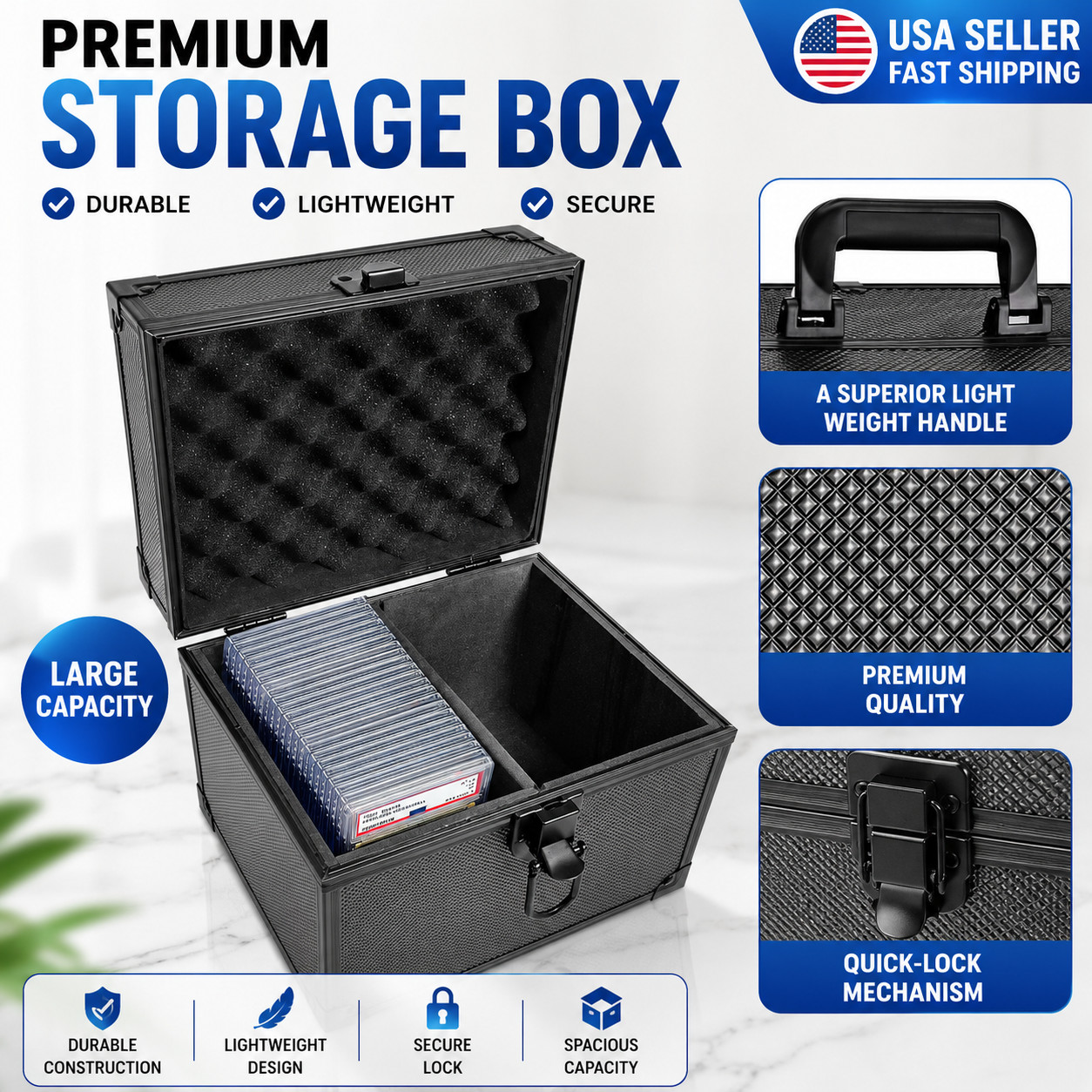 PSA Graded Card Storage Case Holds 40+ Slabs Waterproof Card Carrying Box