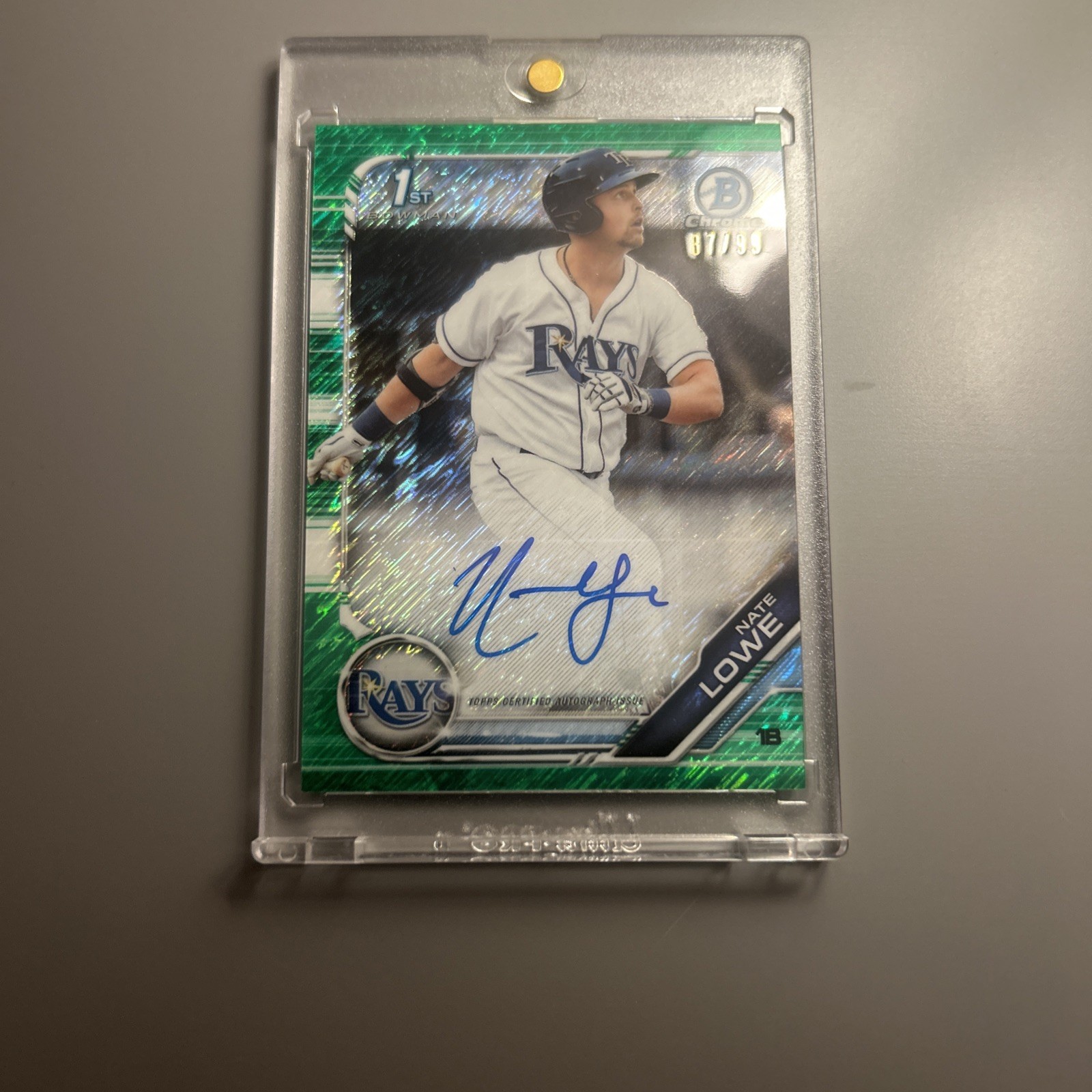 2019 Bowman Chrome Prospect Green Refractor /99 Nate Lowe #CPA-NL Rookie Auto RC