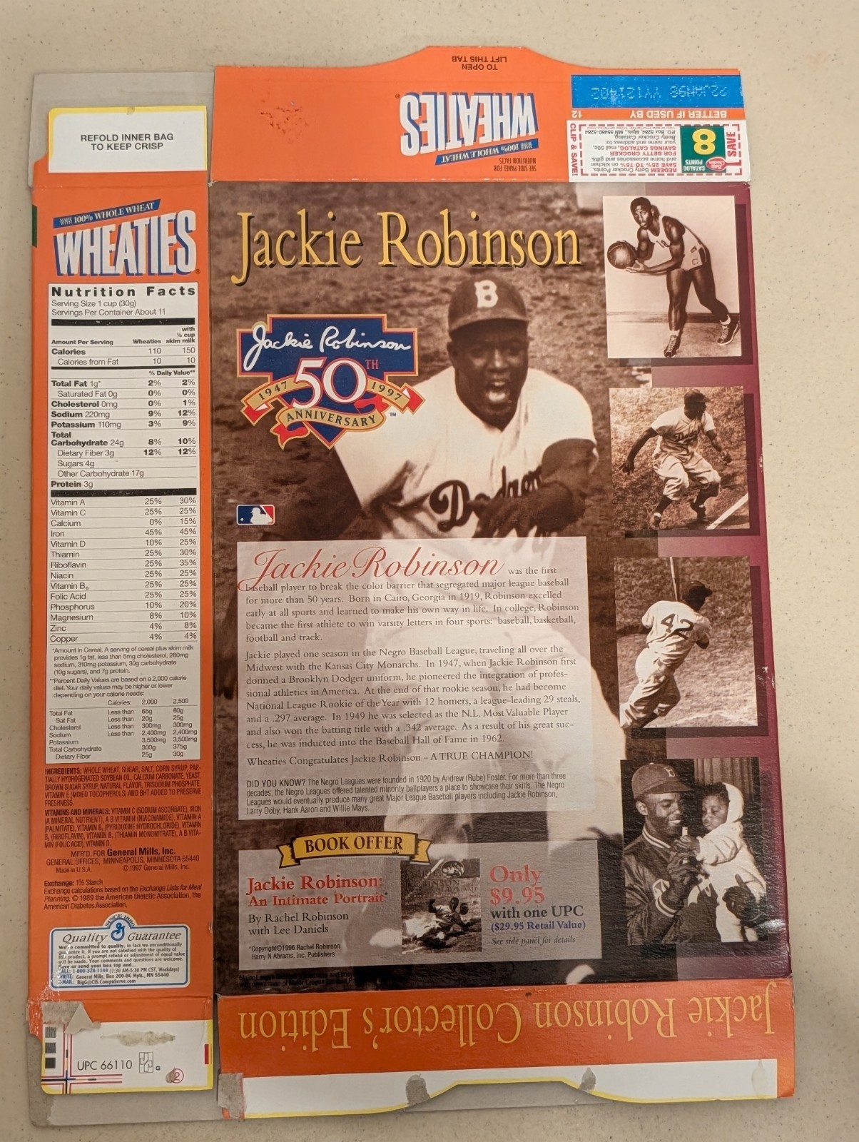 Wheaties Jackie Robinson 50th Anniversary Empty Cereal Box Flat – VINTAGE! ⚾