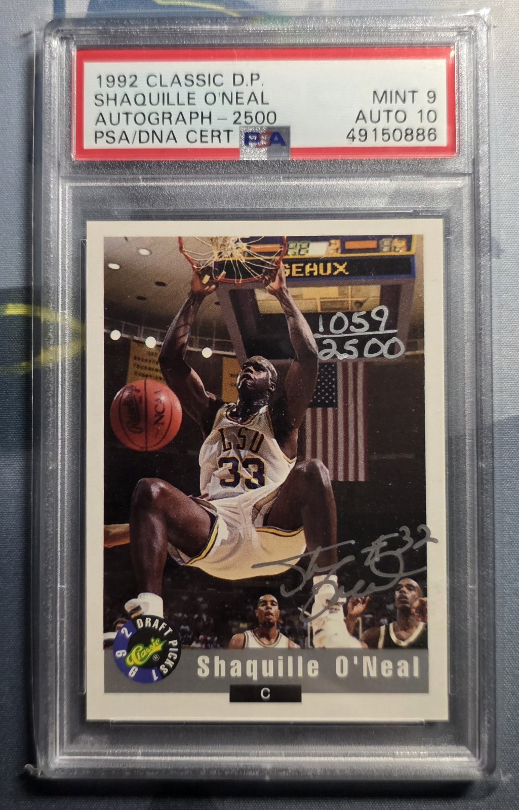 1992 Classic Draft Picks Shaquille O’Neal PSA 9 PSA 10 Auto Insert /2500 POP 15