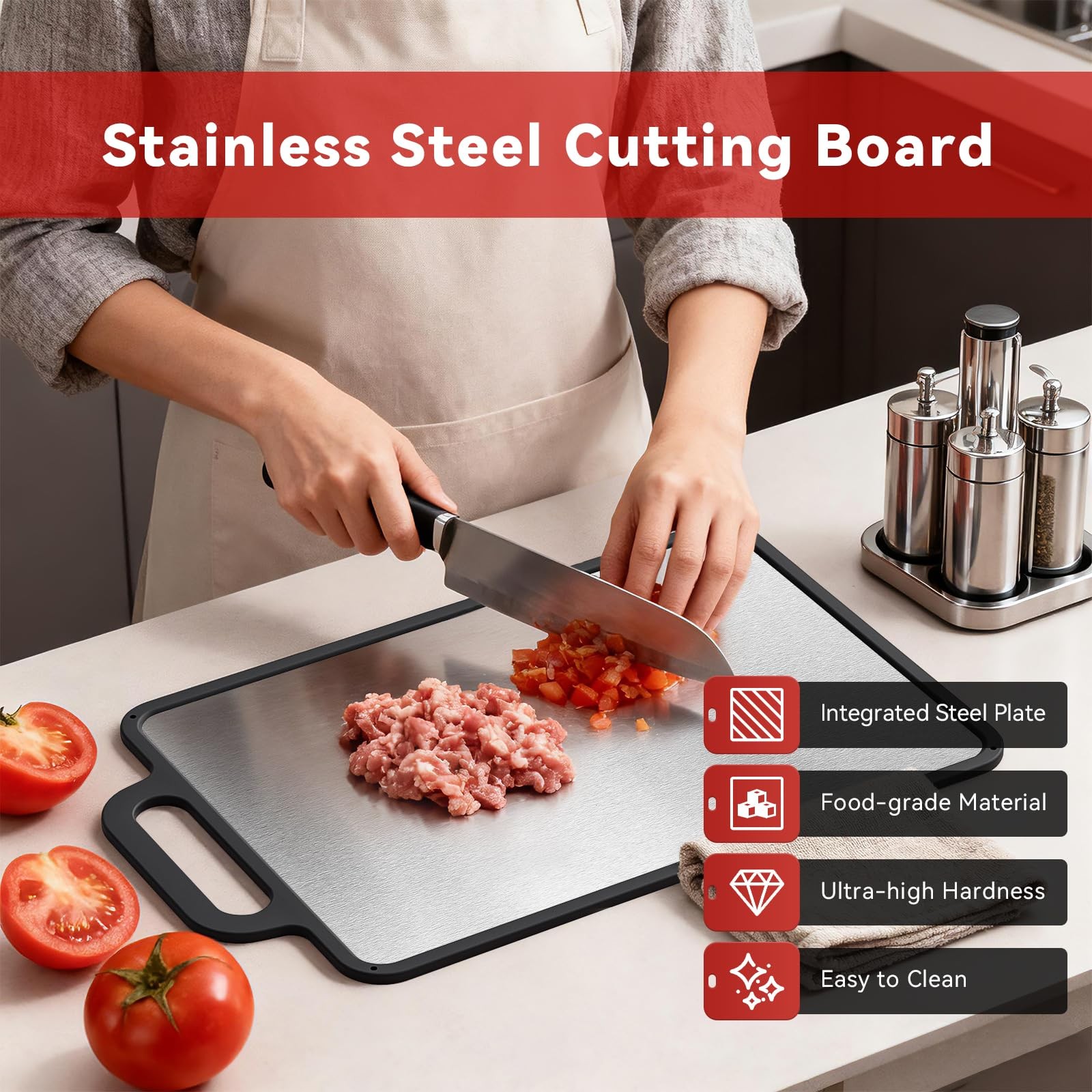 Double-Sided Solid Stainless Steel 15.3″L x 9.6″W, Color