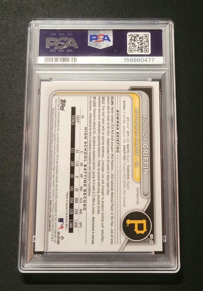 💎 PSA 10 2024 BOWMAN DRAFT CHROME REFRACTOR #BDC22 KONNOR GRIFFIN