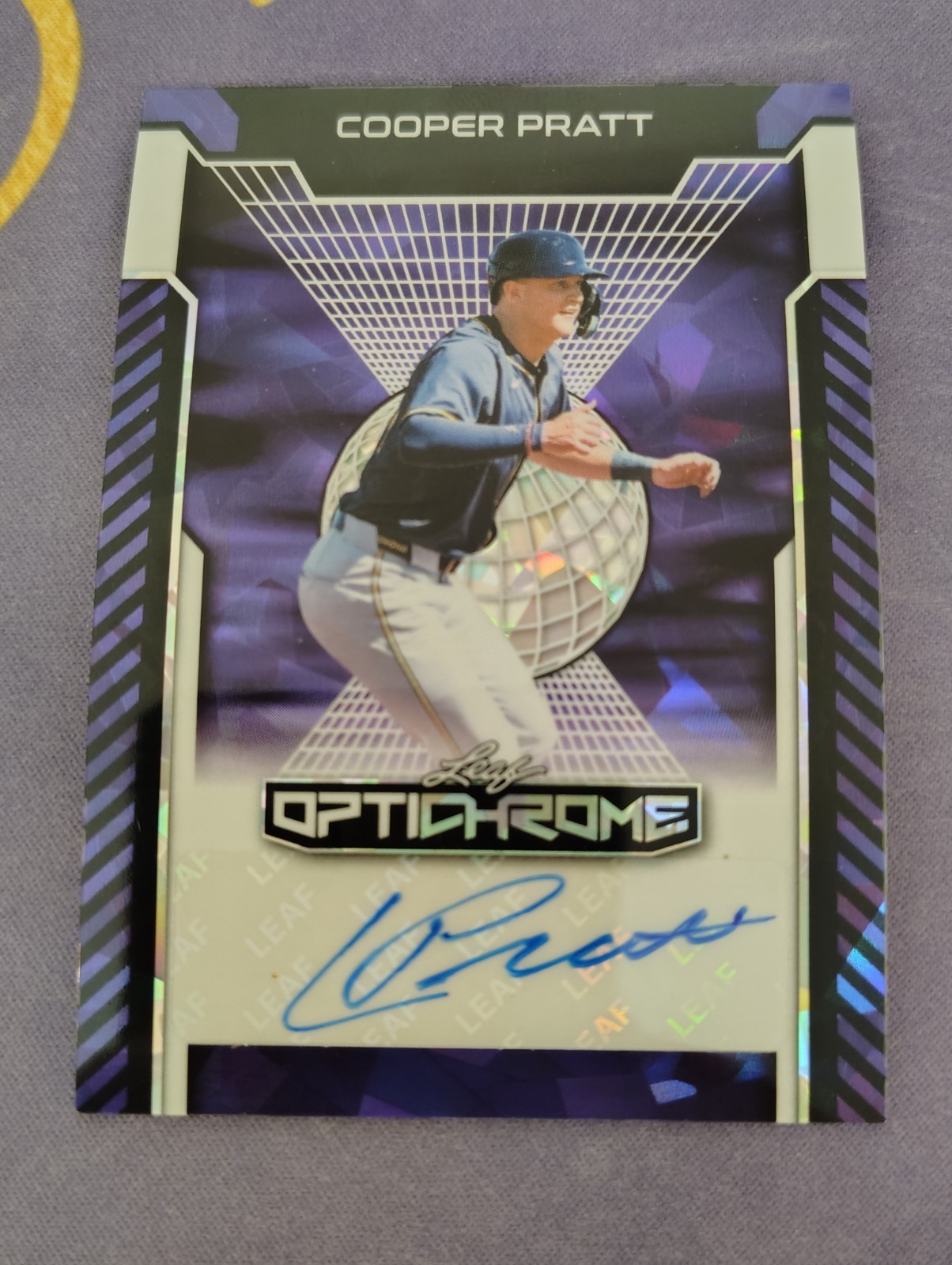 Cooper Pratt 2025 Leaf Optichrome Purple Ice /5 Auto SSP Brewers Autograph