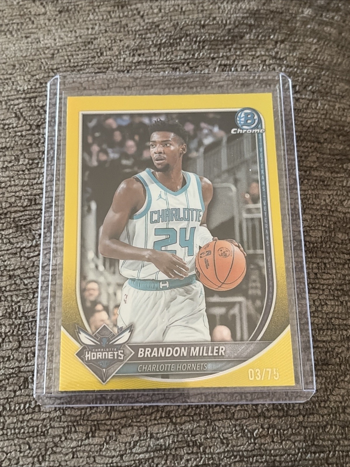 2025-26 Topps Bowman Chrome Brandon Miller Yellow Refractor /75 #BCV-87 Hornets