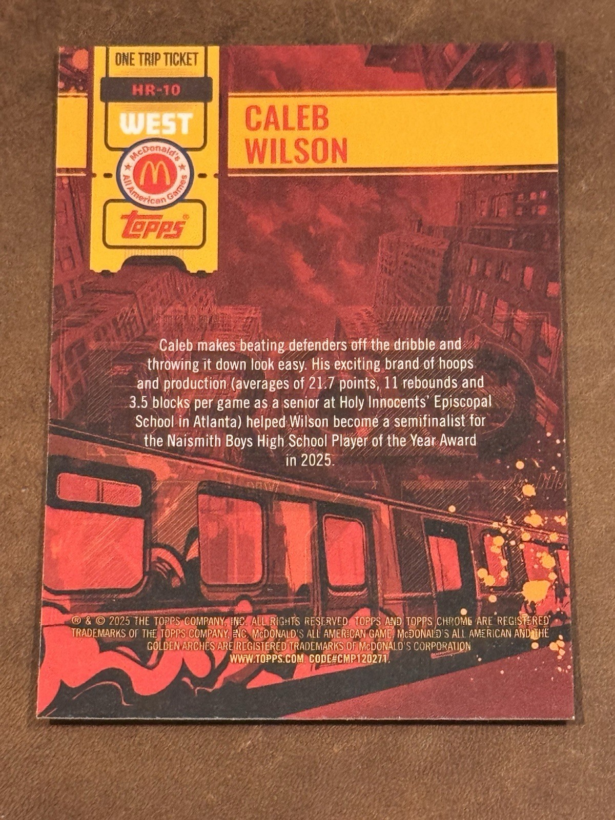 2025 Topps Chrome McDonald’s All-American CALEB WILSON HR-10 Blue RayWave Ticket