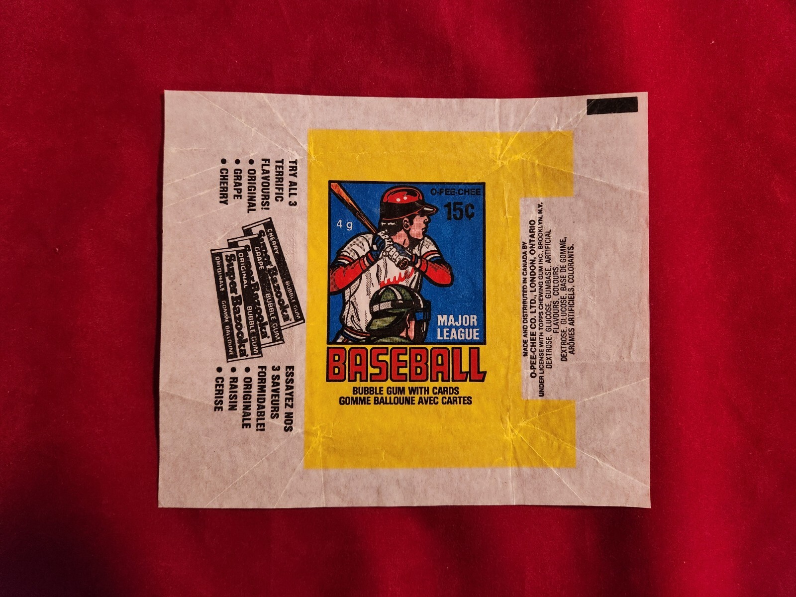 ⚾1979 OPC O-Pee-Chee Baseball Wax Pack Wrapper 4.2⚾ Super Bazooka Bubble Gum Ver