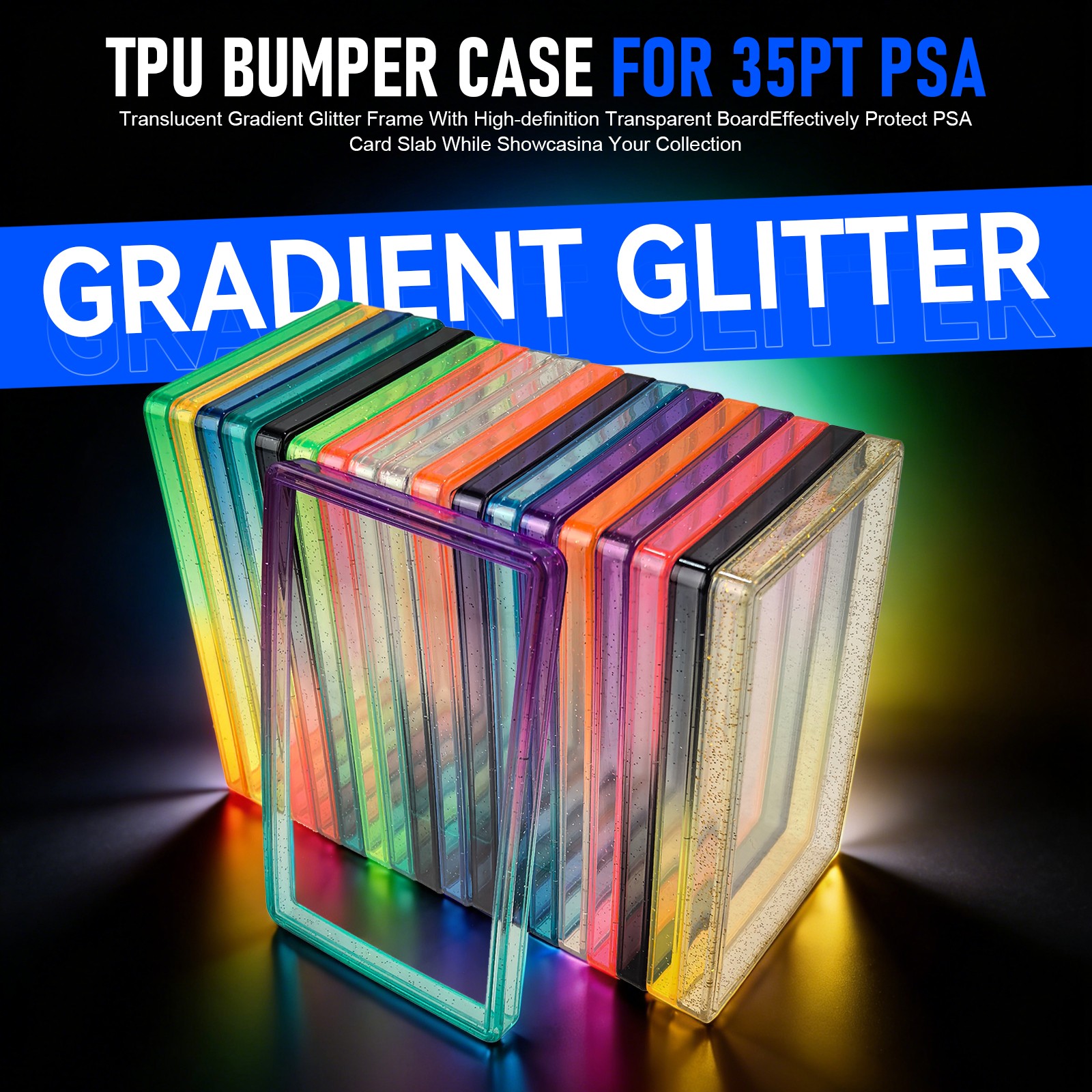 1/5/10pcs Gradient Bumper Guard Case for 35PT PSA Graded Card Slab W/ Back Panel