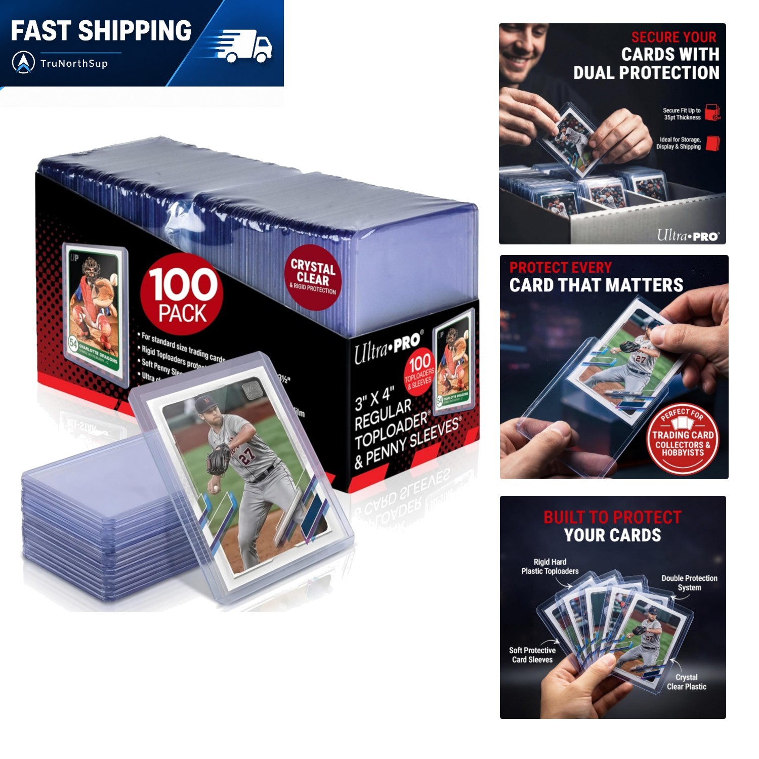 3″ x 4″ Toploaders and Card Sleeves Bundle – 100 Count Trading Card Protectors