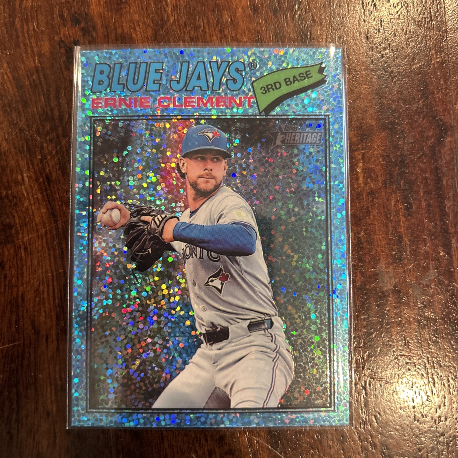 2026 Topps Heritage Ernie Clement #21 Light Blue Sparkle SP Blue Jays