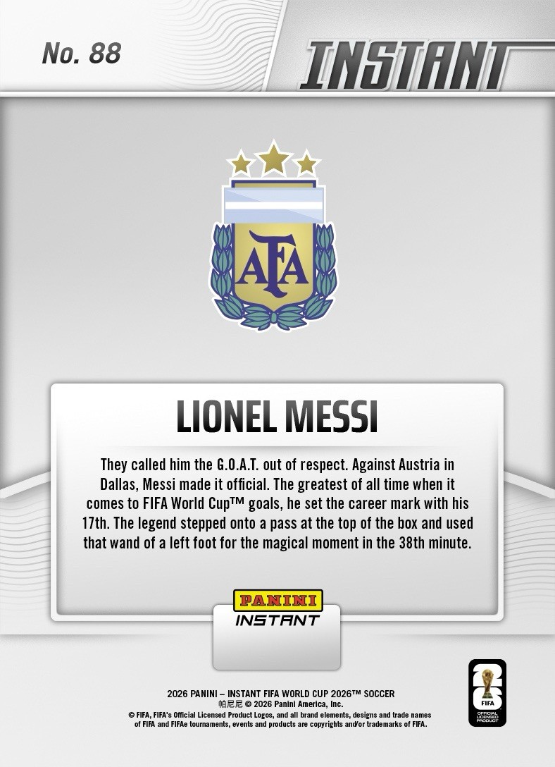 2026 Panini Instant FIFA World Cup #88 Lionel Messi Argentina PRESALE
