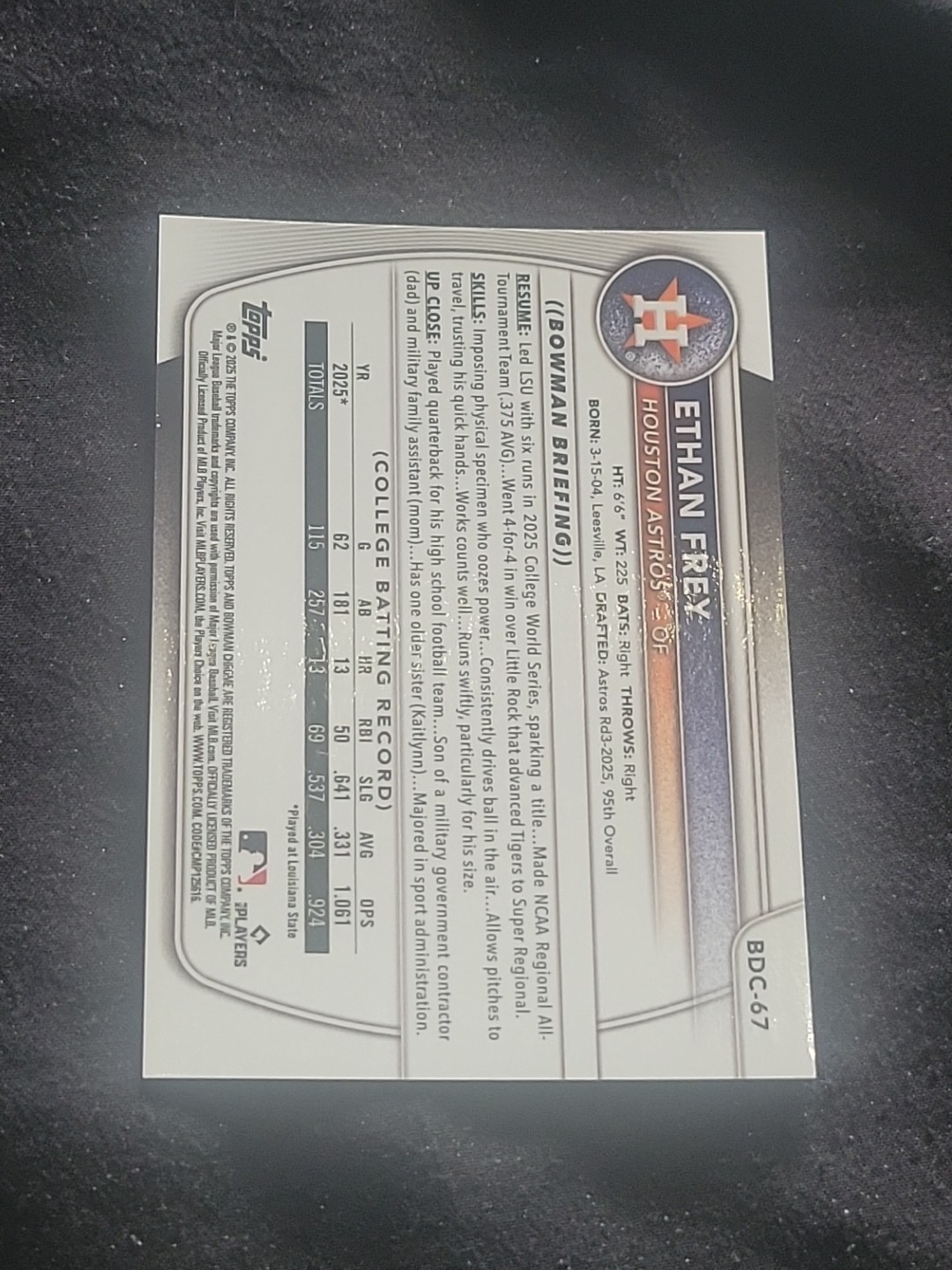 💥2025 Bowman Draft Chrome Ethan Frey RC #BDC-67 Red Geometric Refractor #3/5💢