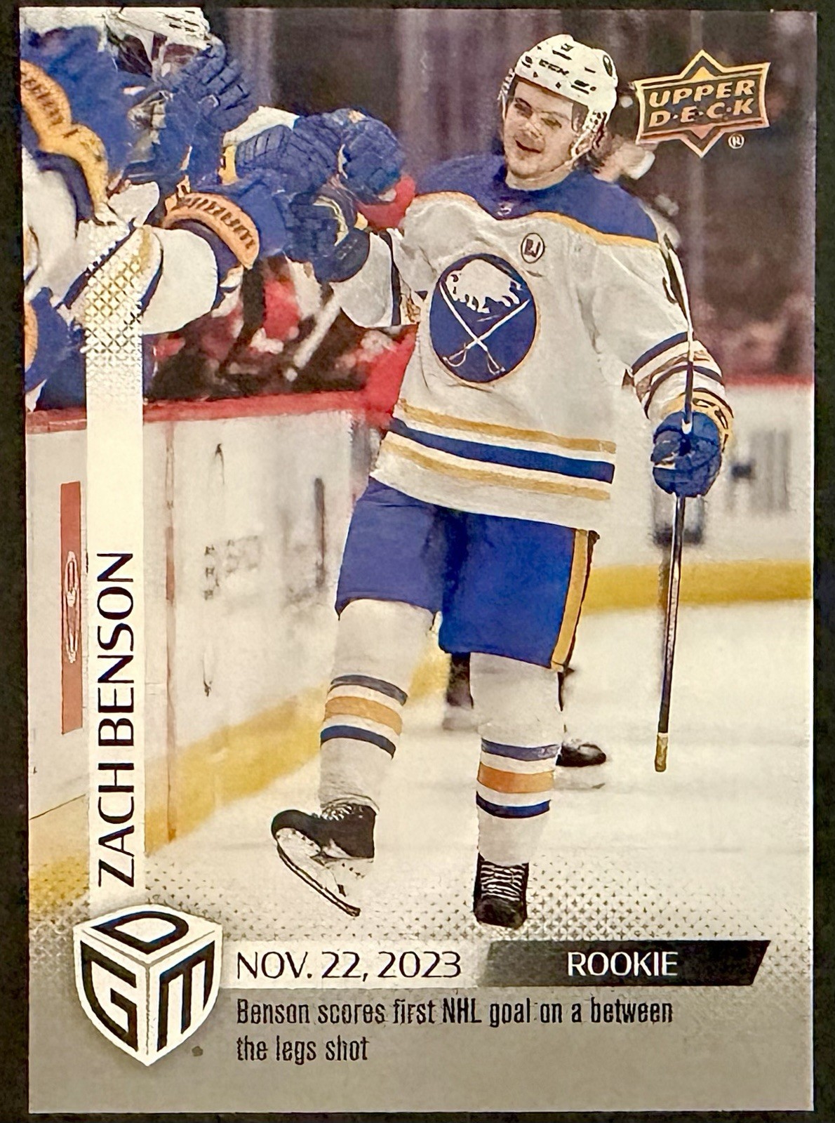 Zach Benson Rookie 2023-24 Upper Deck Game Dated Moments #23 /1199 (RC) Sabres