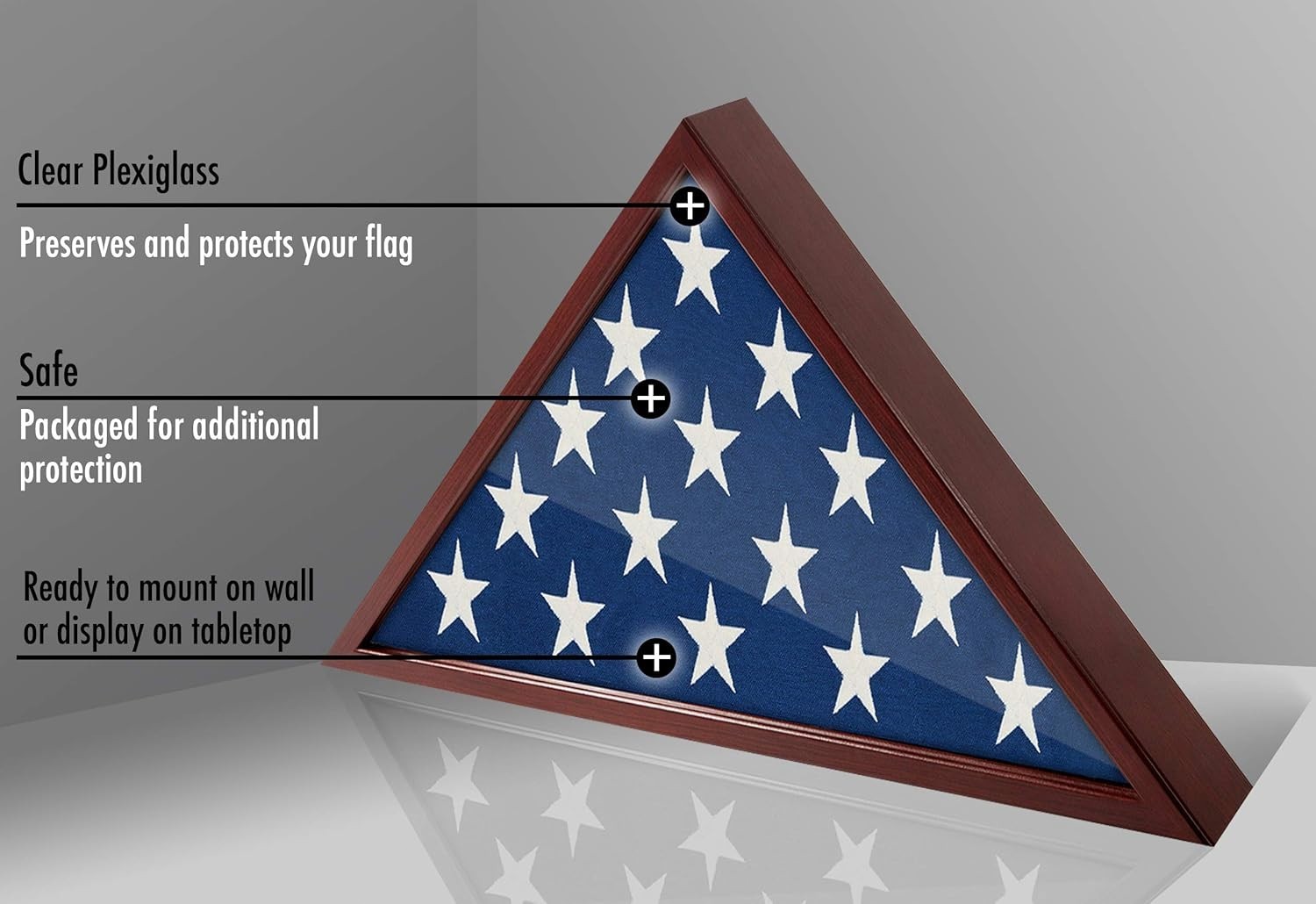 Flag Display Case for Burial Flag Mahogany Wall Mount Folded Flag Holder