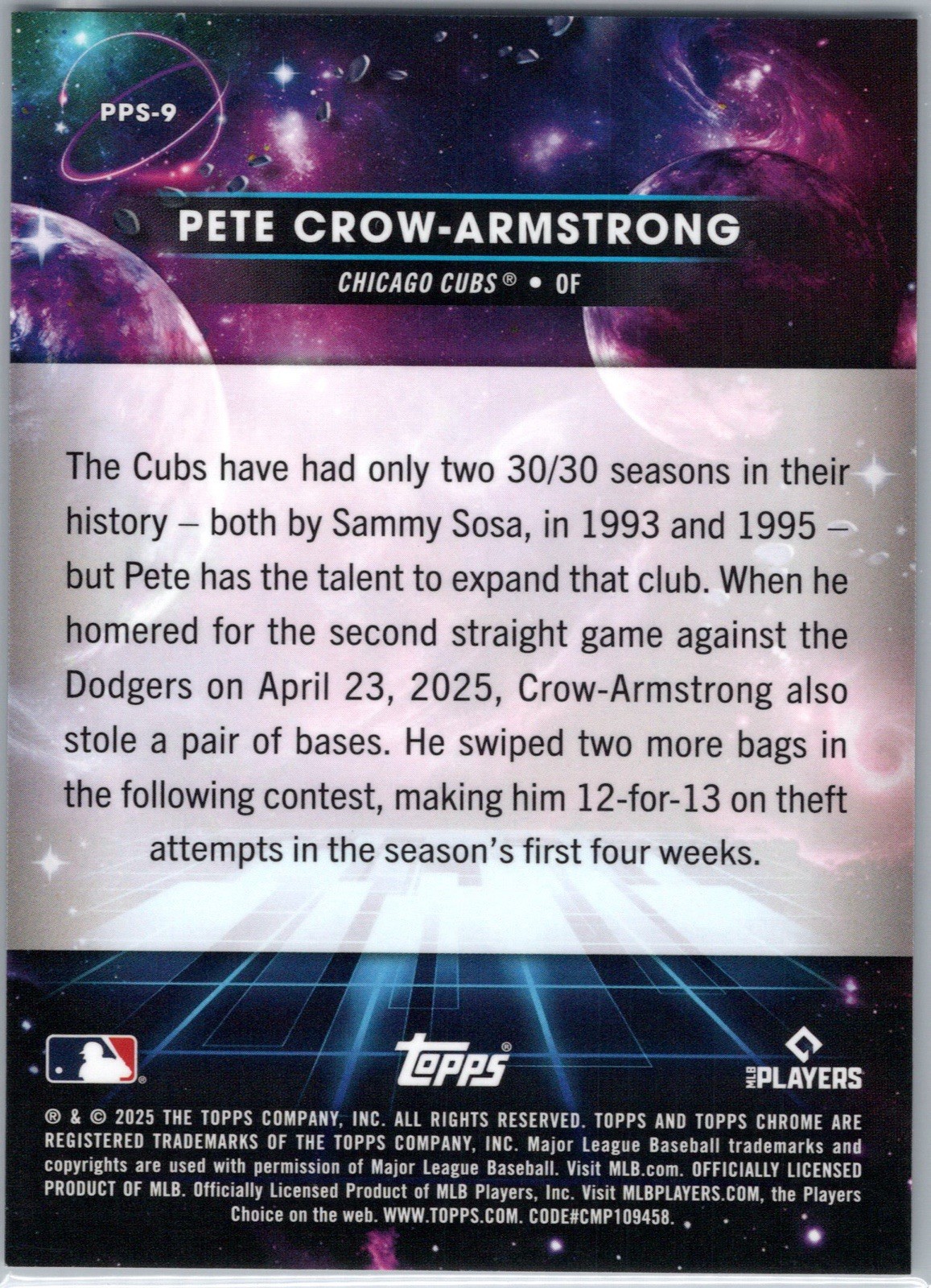 2025 Topps Cosmic Chrome Pete Crow-Armstrong Planetary Pursuit SUN SSP #PPS-9 ☀️