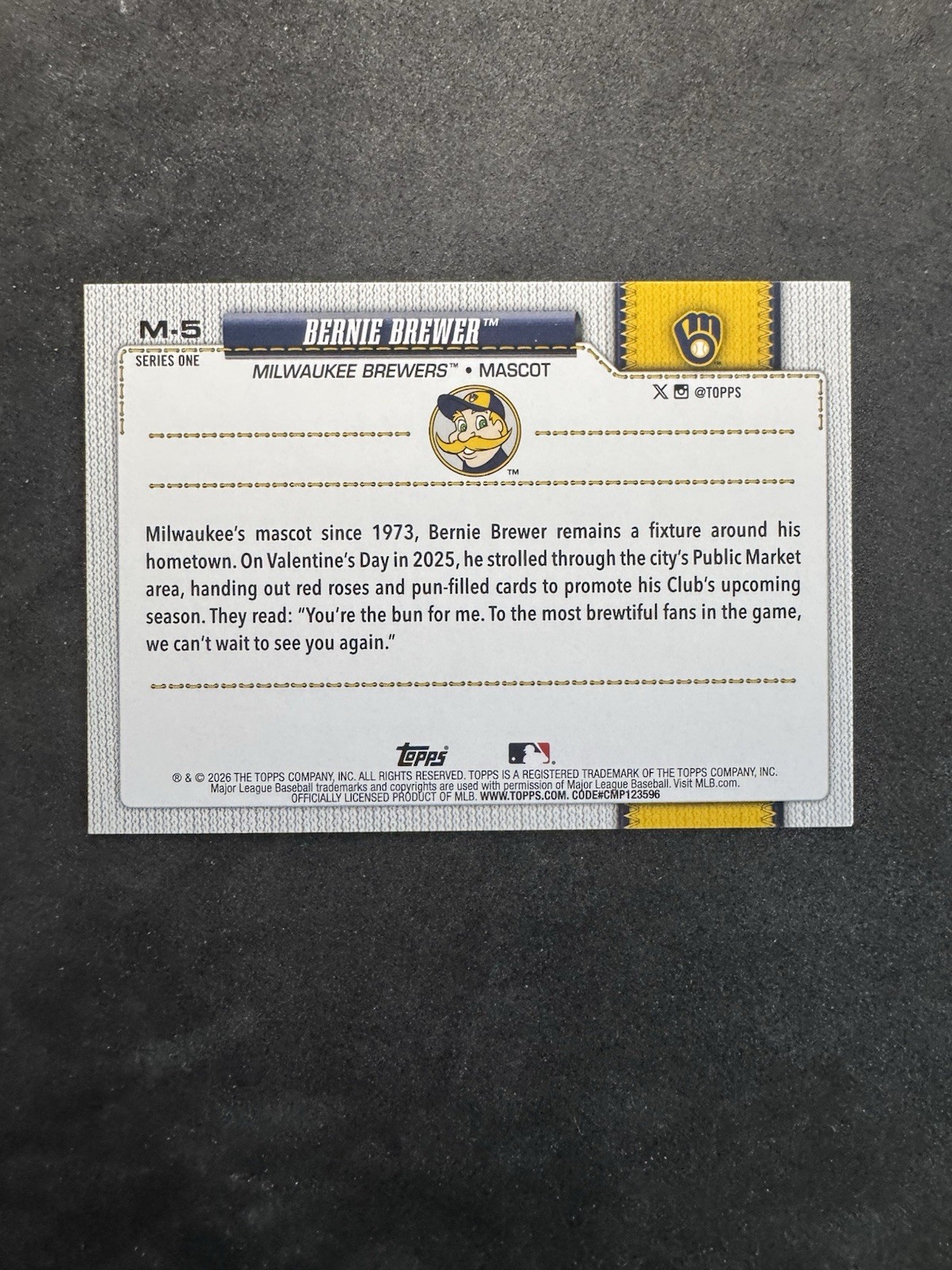 2026 Topps Bernie Brewer #M-5 Mascots Milwaukee Brewers