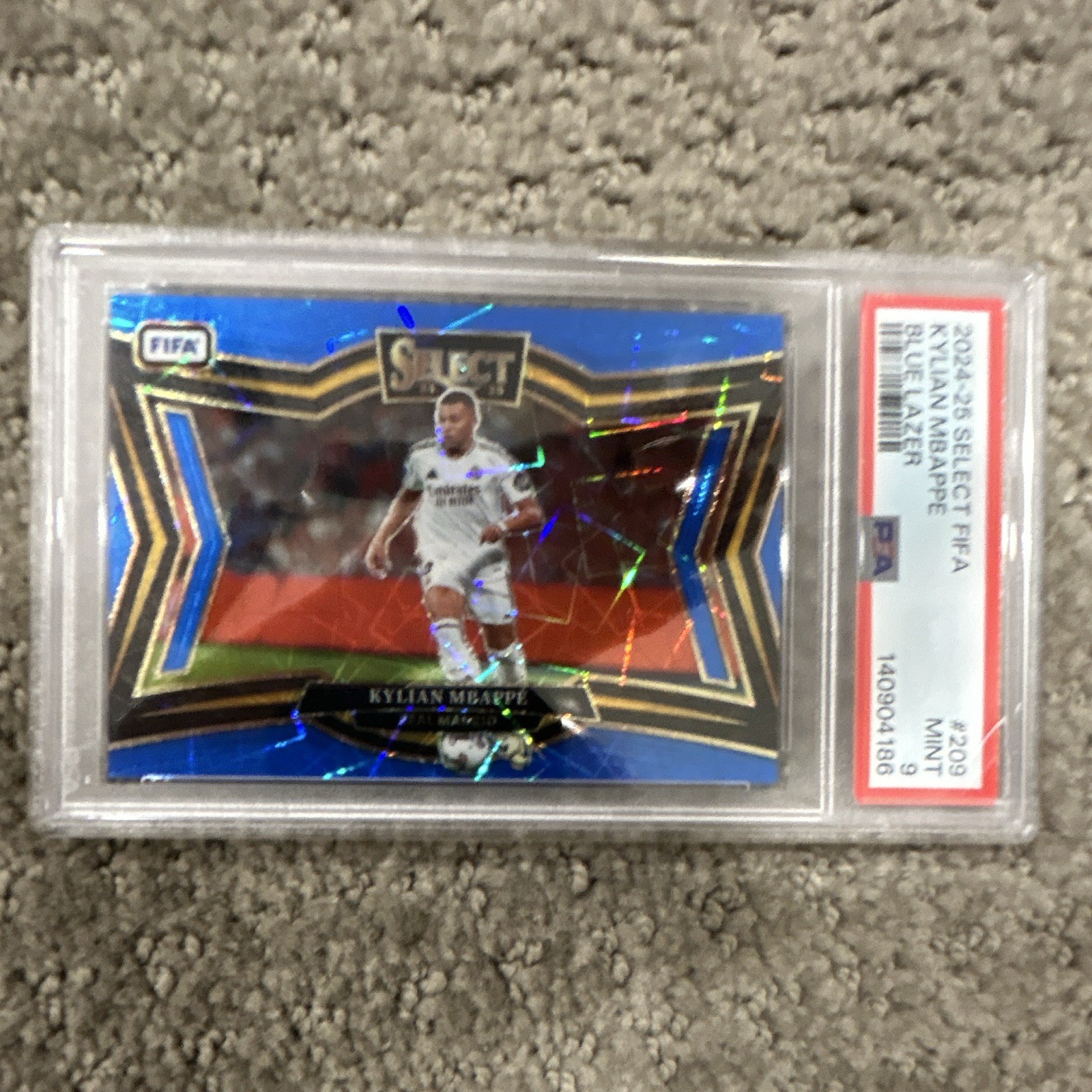 Panini 2024-25 Select FIFA Kylian Mbappé Field Level Blue Lazer #209 PSA 9