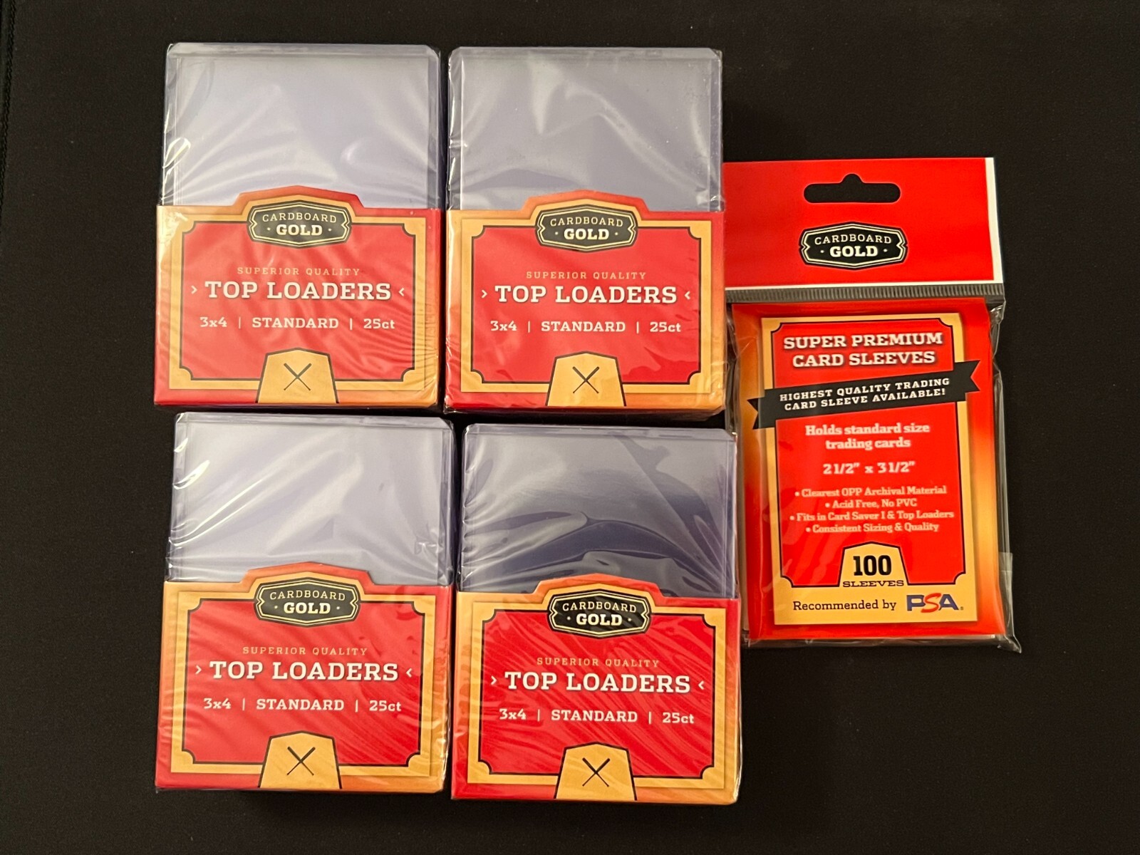 100 Cardboard Gold Top Loaders 3×4 Standard Size 25ct per pack with sleeves