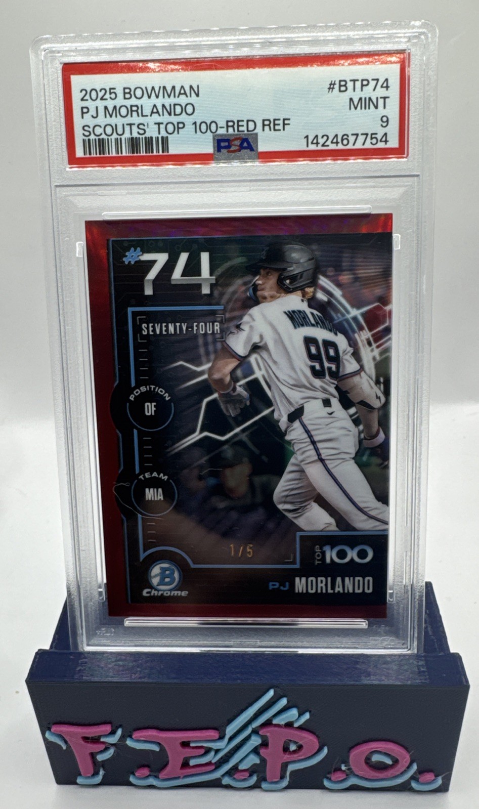2025 Bowman Scouts Top 100 Red Refractor Marlins PJ Morlando 1/5 PSA 9