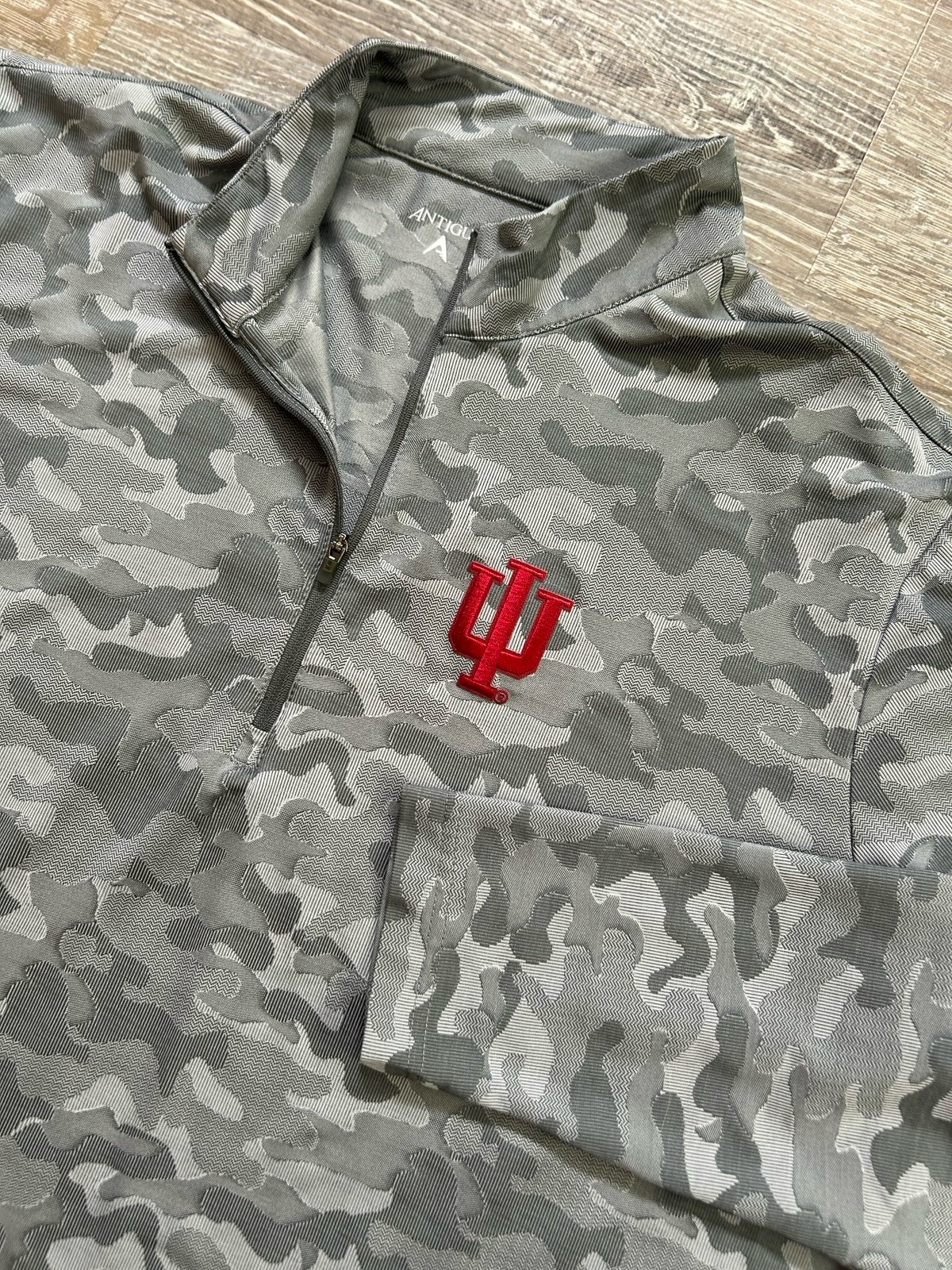 Indiana University Hoosiers 1/4 Zip Pullover Antigua IU Camo Gray Football XL