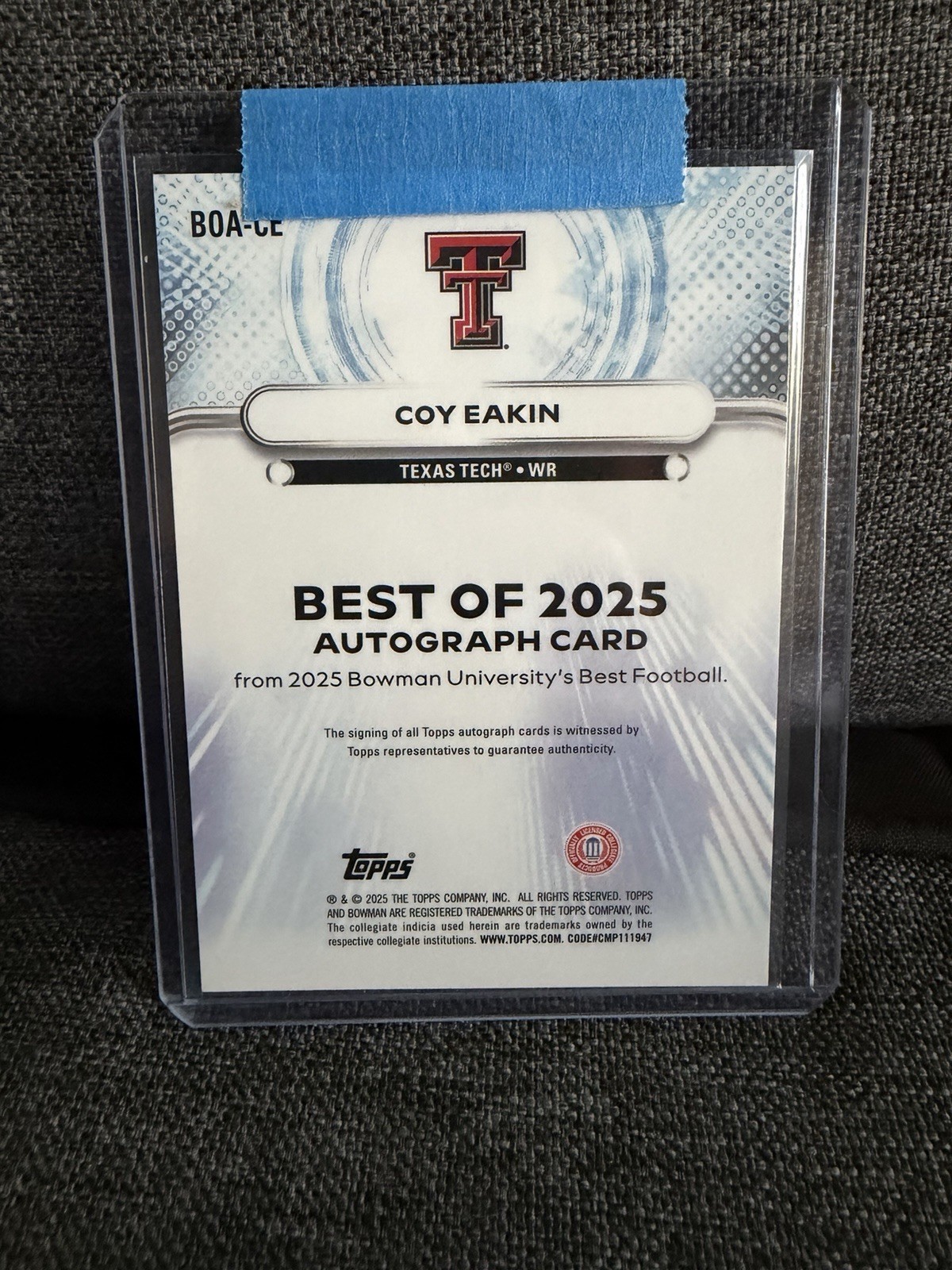 Coy Eakin 2025 Bowman Best U #BOA-CE Refractor Auto Texas Tech Red Raiders