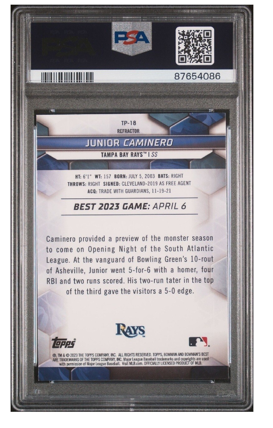 2023 Bowman’s Best Refractor Junior Caminero #TP-18 PSA 10 Gem MT