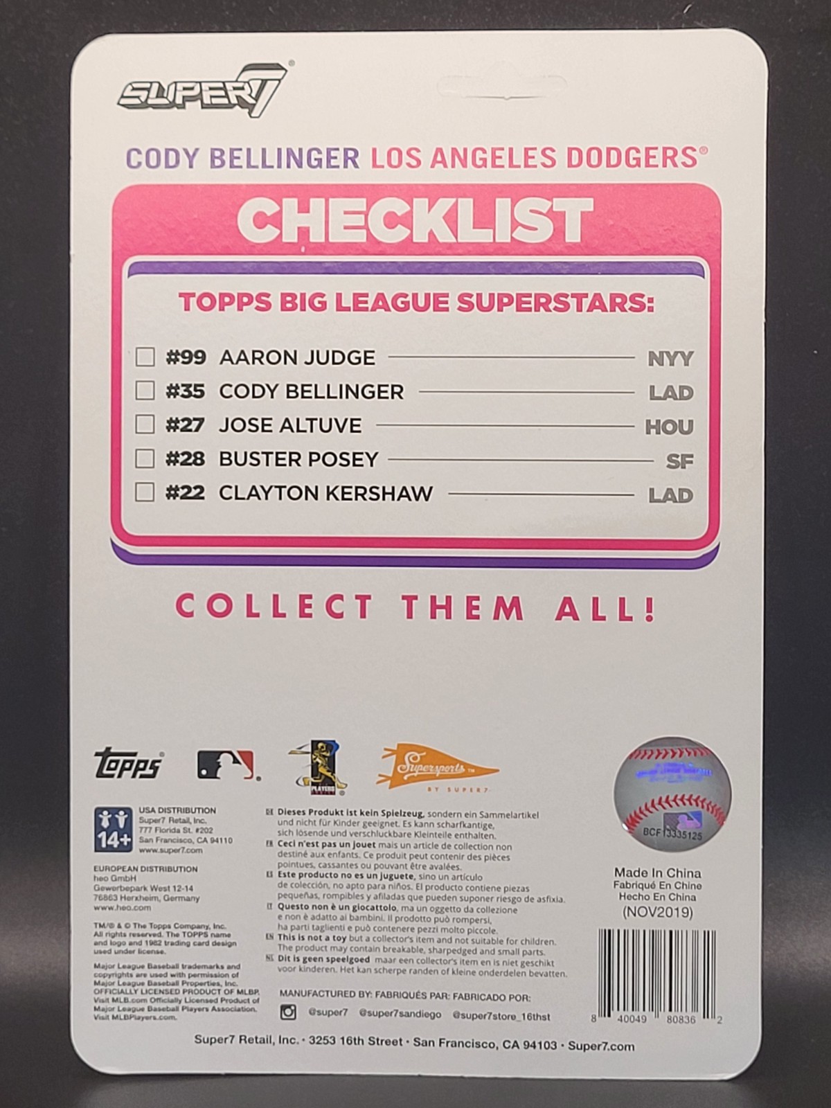 2020 Topps Big League Baseball Super7 Action Figure Cody Bellinger – Dodgers