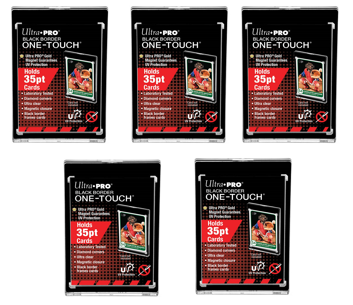 (5-Pack) Ultra Pro BLACK Border 35pt One Touch Magnetic Trading Card Holders