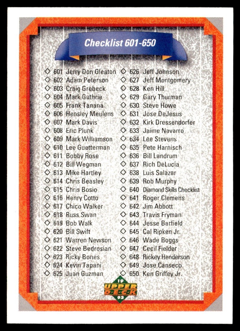 1992 Upper Deck Checklist 601-700 #700