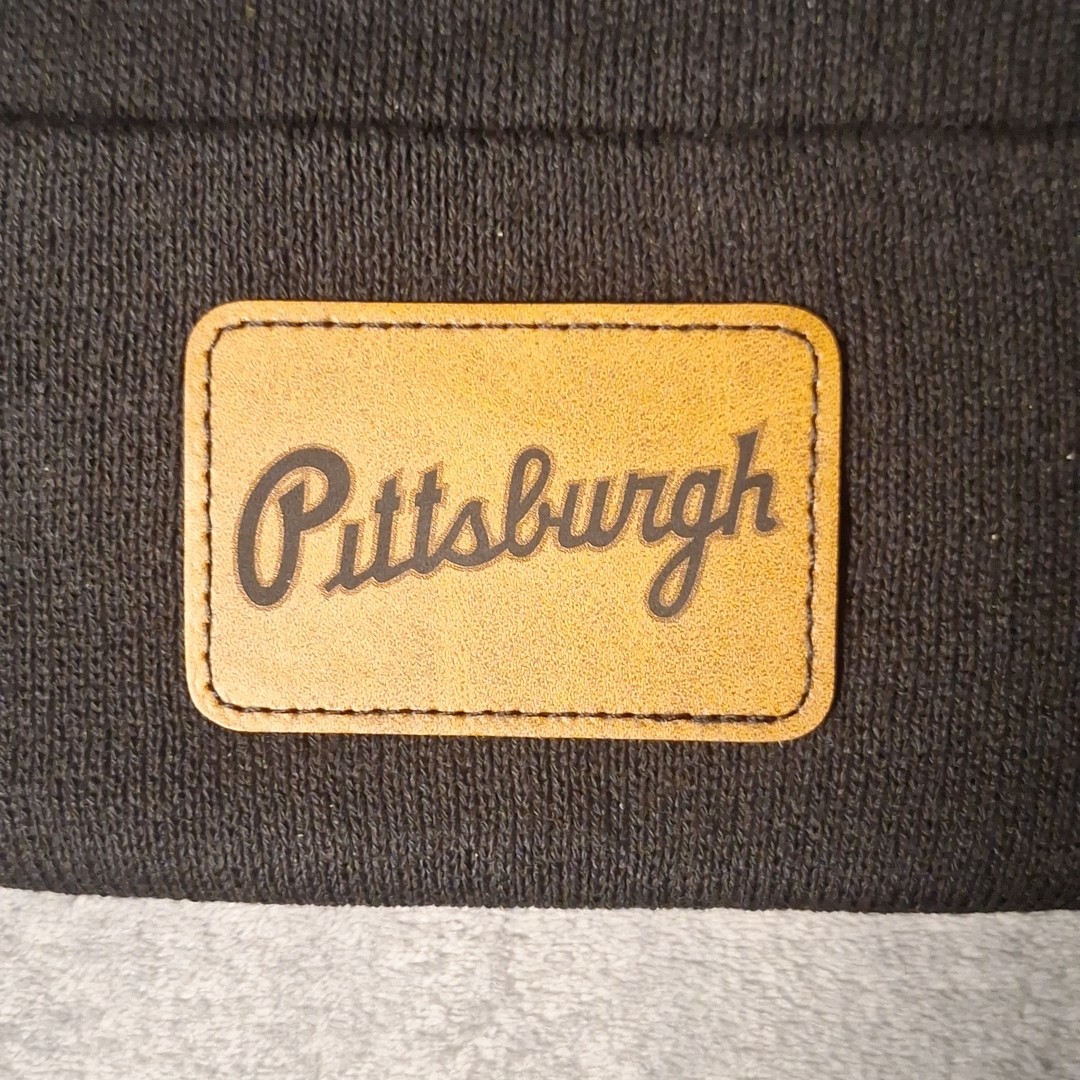Pittsburgh Pirates Leather Rectangle Patch Black Beanie Cap MLB