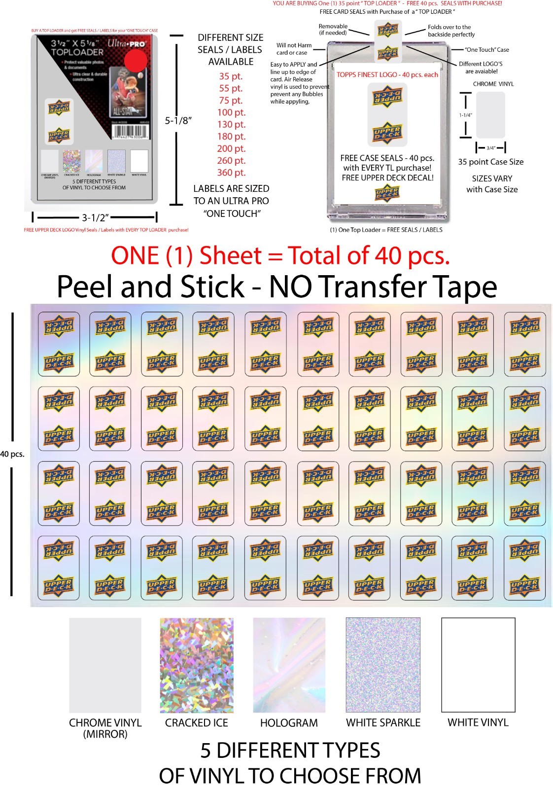 ONE TOUCH STICKERS FREE UPPER DECK LABELS UPPER DECK BLUE YELLOW LOGO UD CARDS