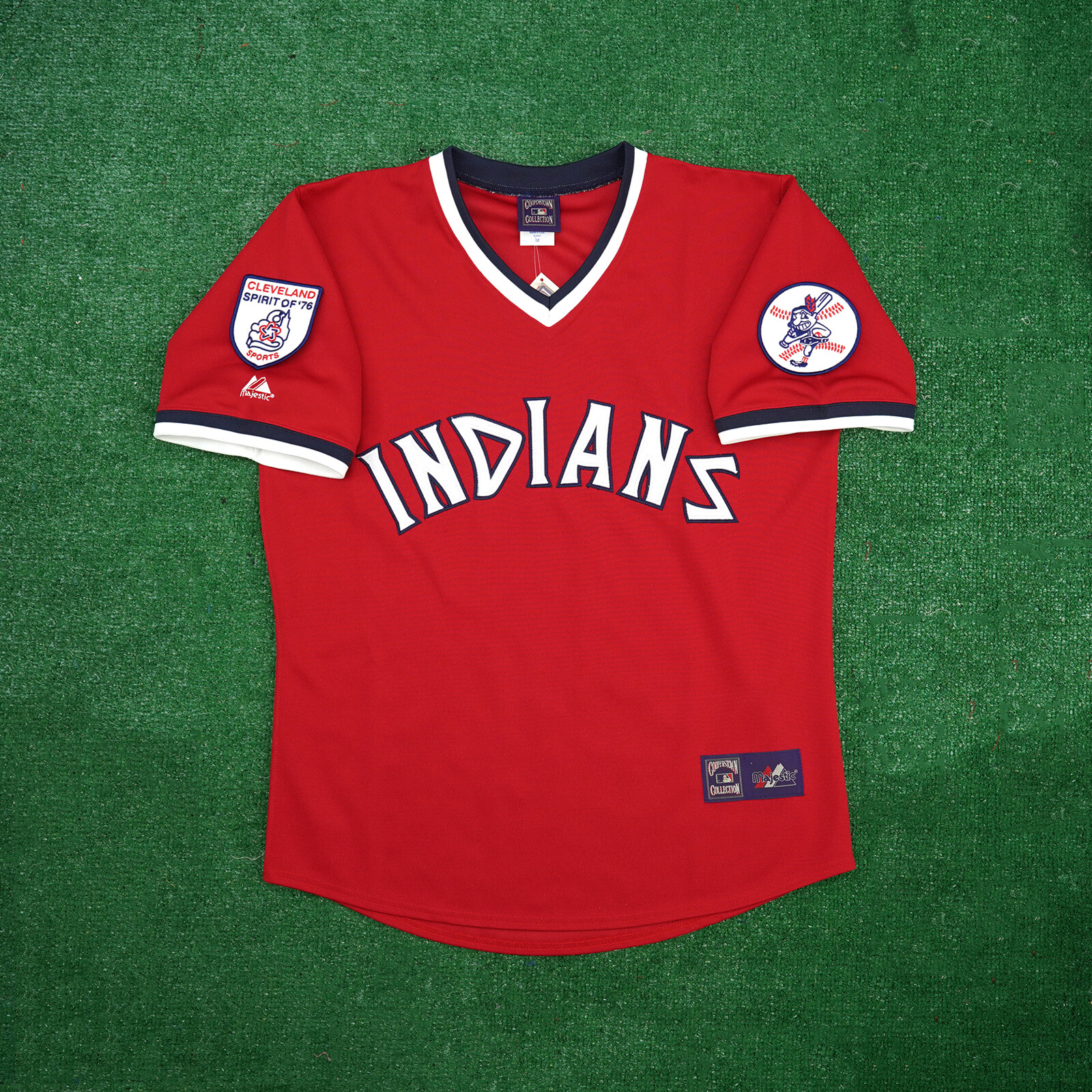 Cleveland Indians 1976 Cooperstown Throwback Men’s Red Away Jersey w/ Team Patch