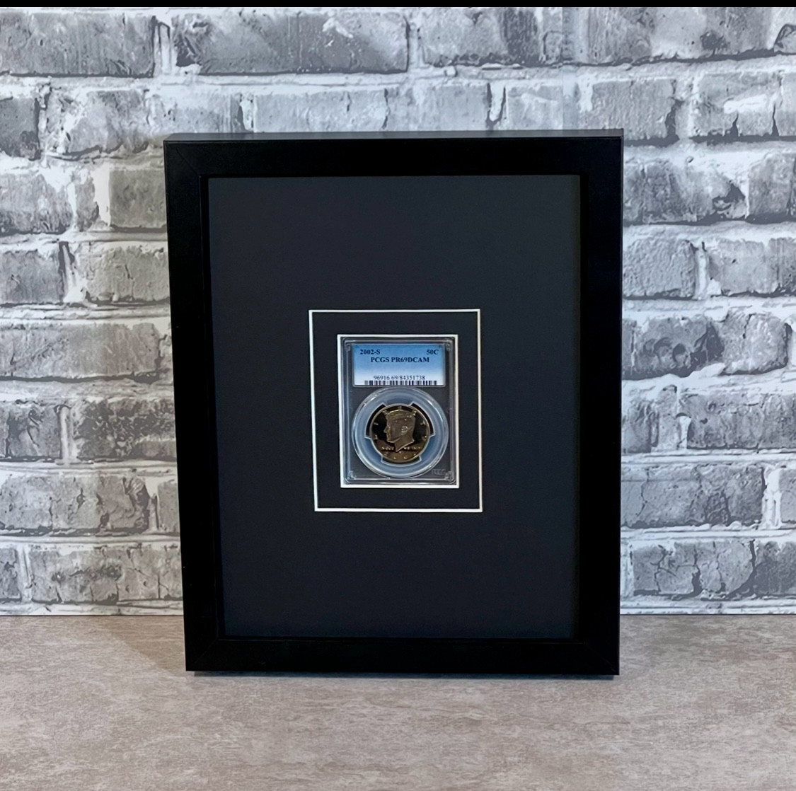 BLACK SHADOW BOX/FRAME FOR PCGS COINS- WITH TWO ACID-FREE MATS & UV PROTECTION!