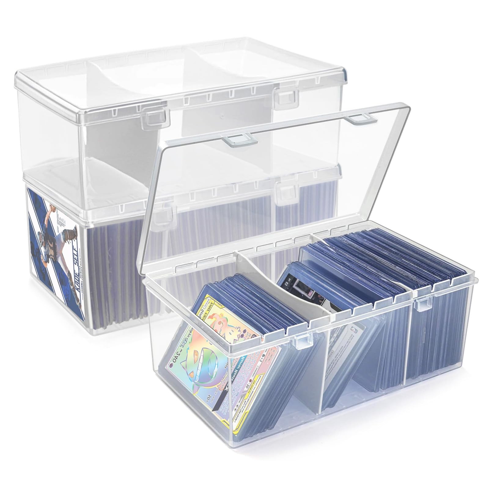Trading Card Storage Box with 2 Dividers,Toploads 8 x 4.5 x 3.5 inches, Clear