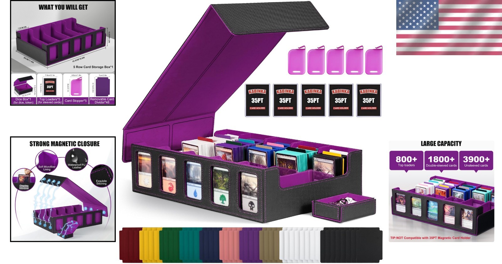 Large Capacity Deck Box, 3900+ Cards, 5-Row, Magnetic Closure, Waterproof PU …