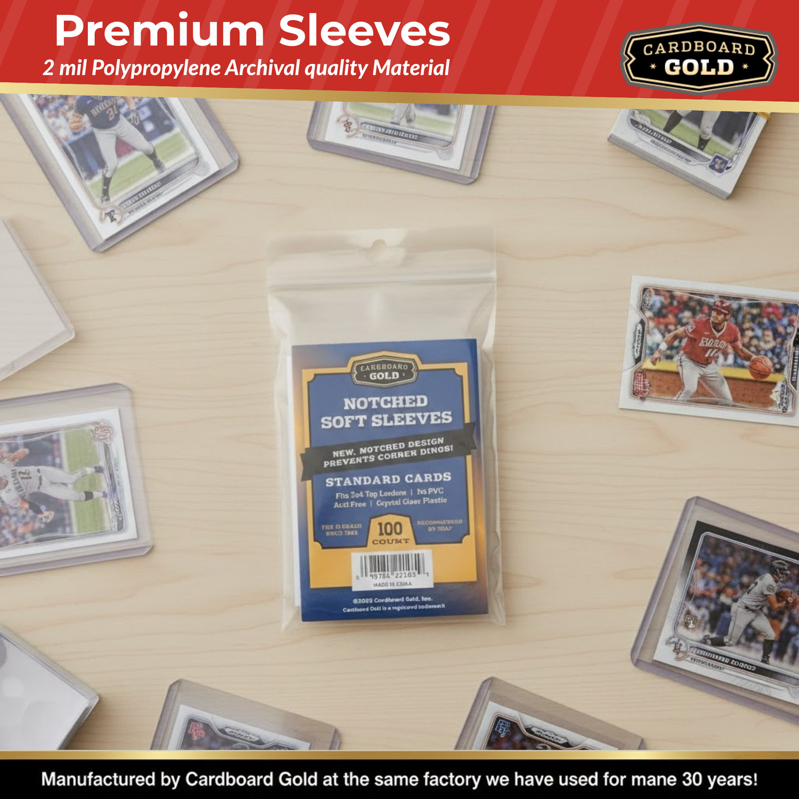 1000 CBG Premium Easy Glide Notched Easy Loading Trading Card Soft Sleeves – NEW