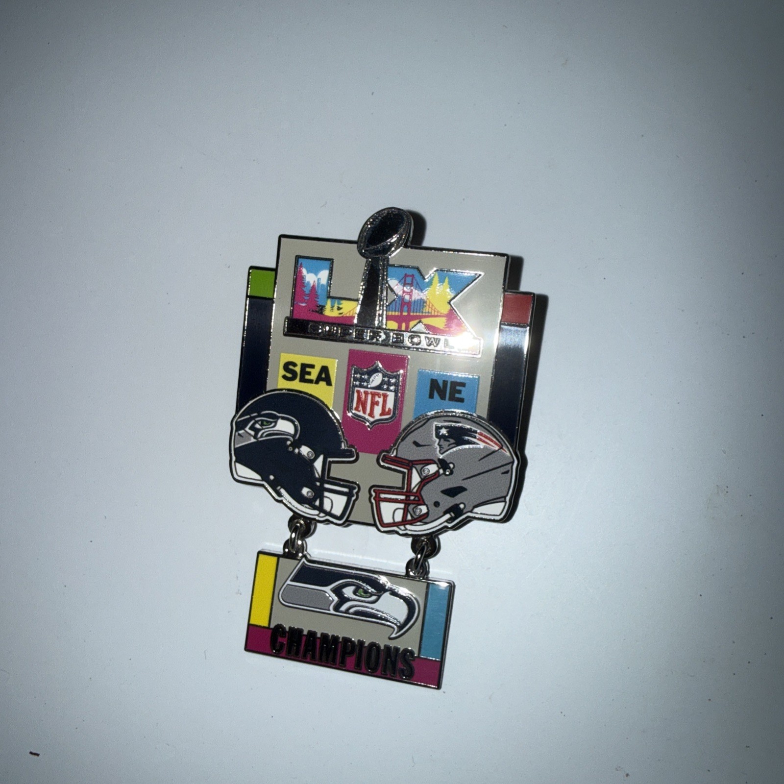 Super Bowl 60 LX Large Dangle Champions Pin Seattle Seahawks
