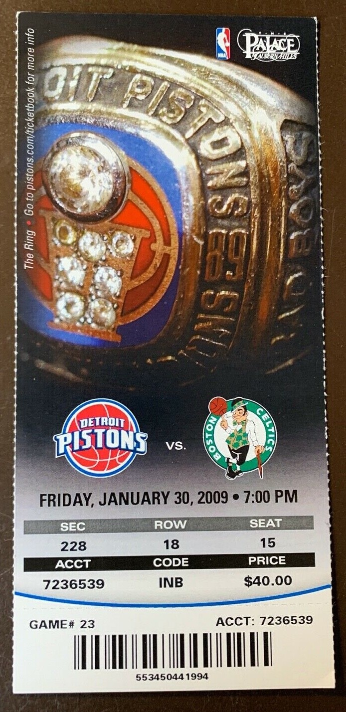 Detroit Pistons 1/30/2009 NBA ticket stub vs Boston Celtics