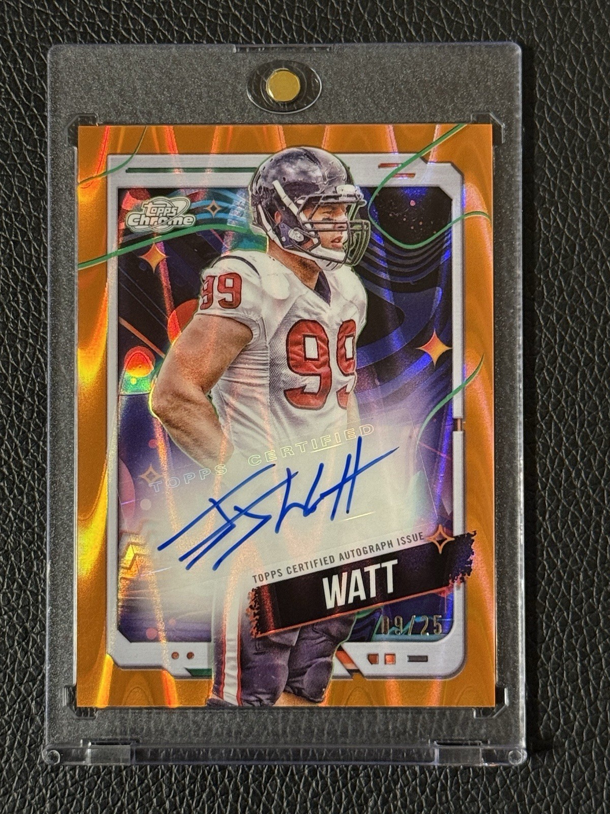 2024 JJ Watt Topps Cosmic Chrome Orange Galactic Refractor Auto /25 Texans