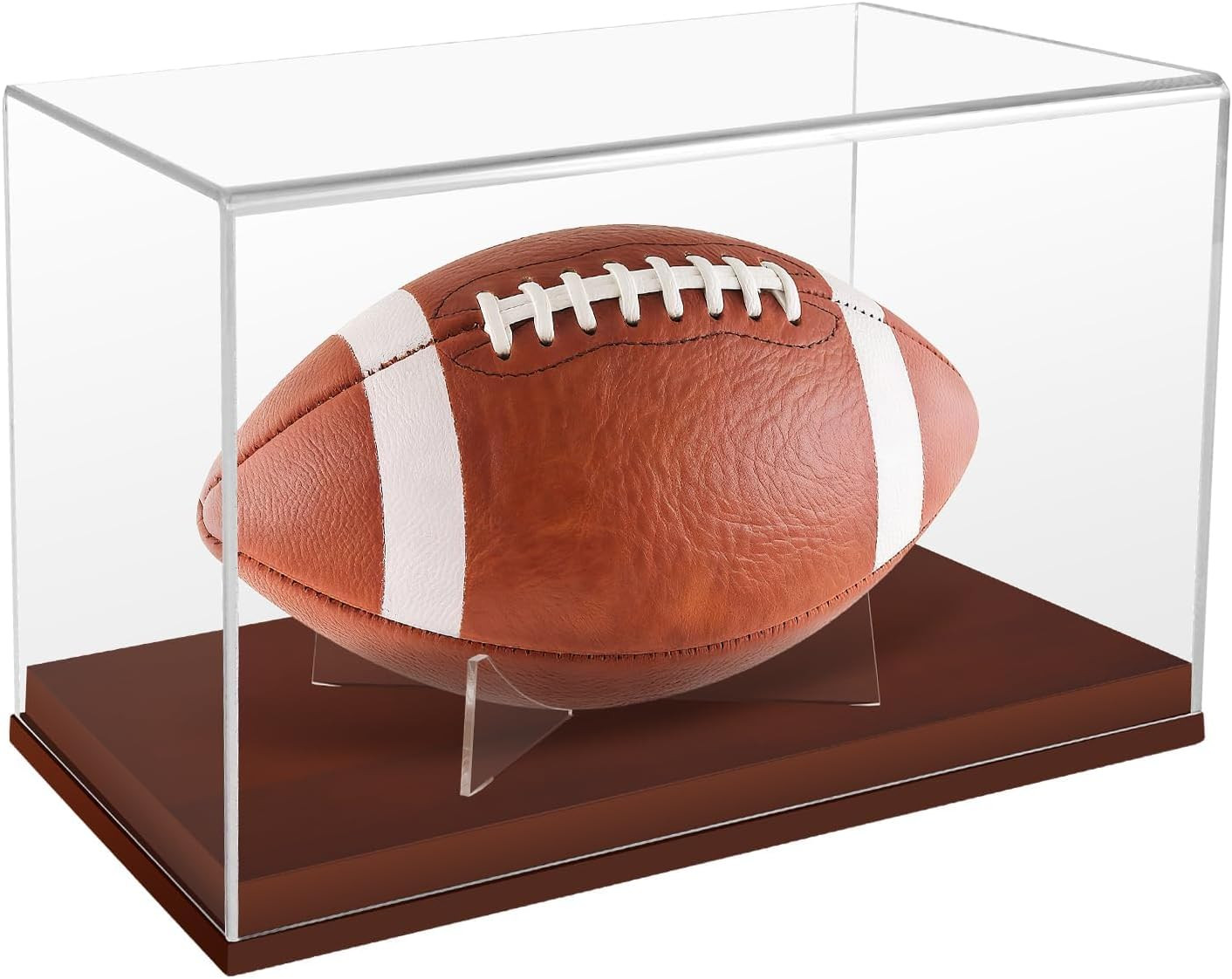 Football Display Case, Acrylic Football Display Box with Wooden Base, UV Protect