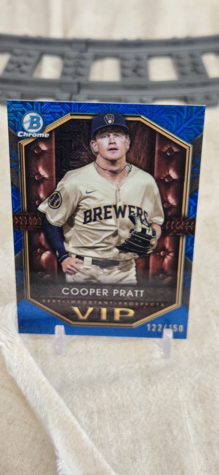 2025 Bowman Chrome Cooper Pratt Blue Mojo VIP /150 VIP-15 Brewers