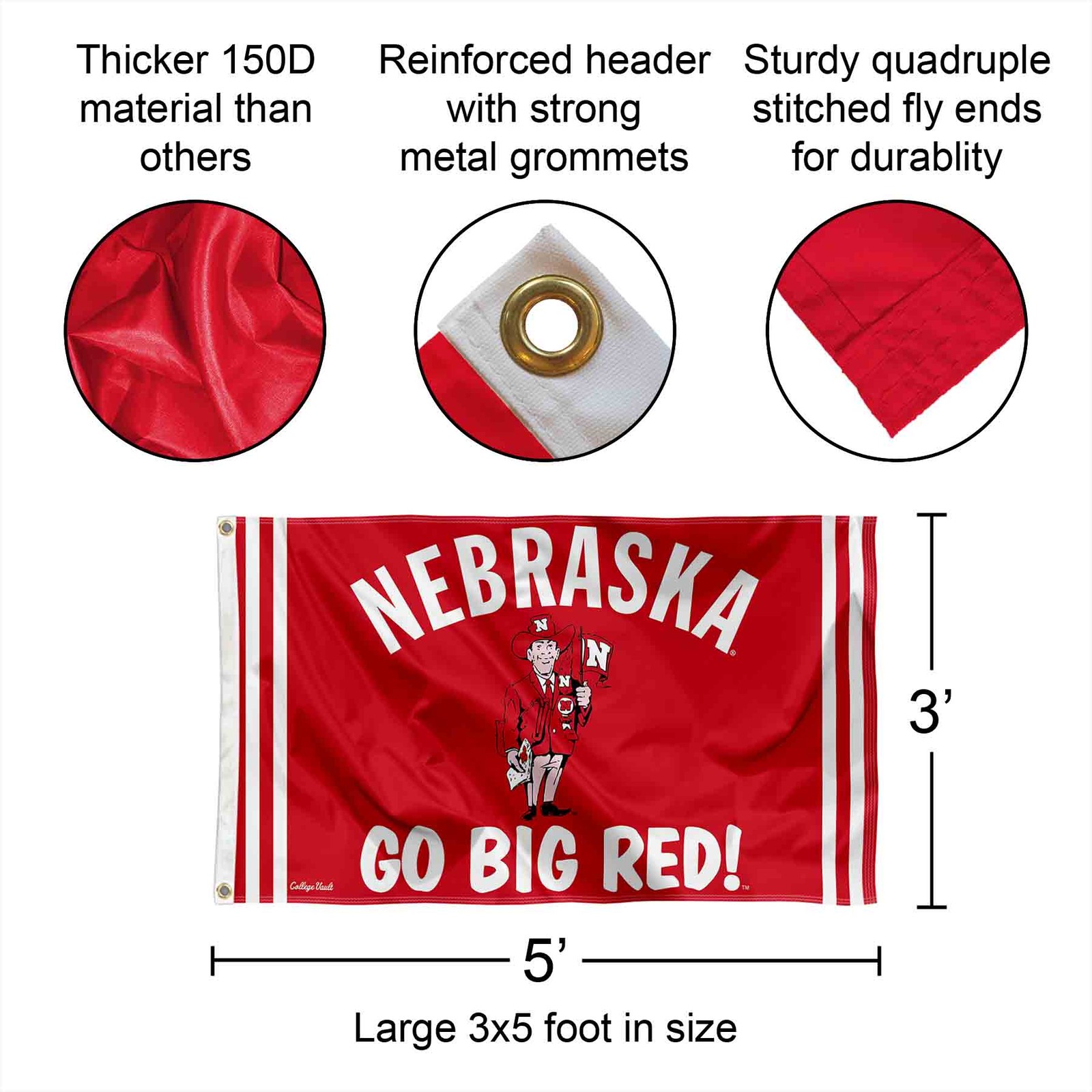 Nebraska Cornhuskers Vintage Retro Throwback Large Outdoor Flag