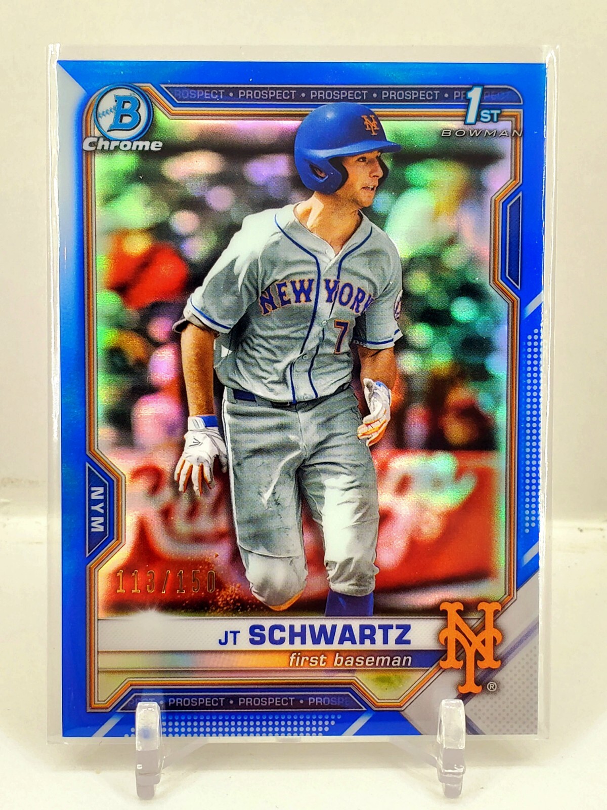 NON AUTO 2021 Bowman Chrome 1st JT Schwartz Blue Refractor 113/150 Mets ROOKIE