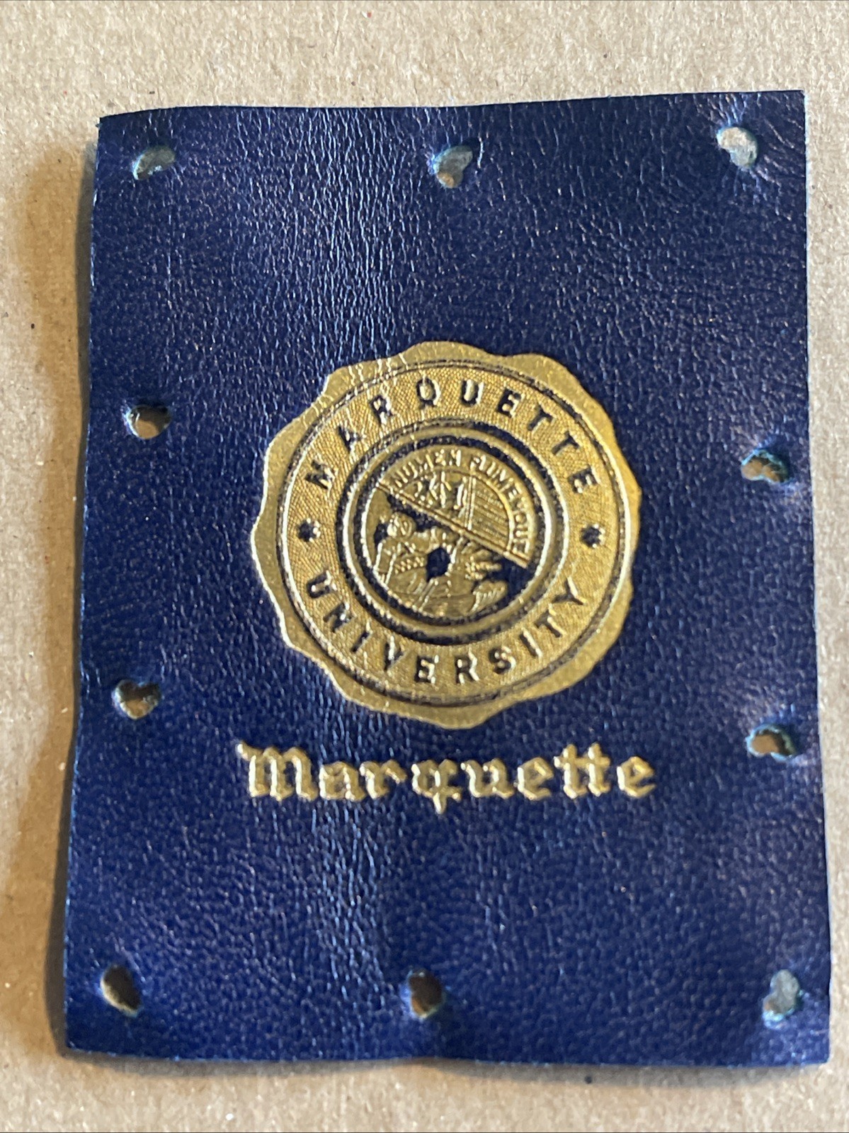 Vintage 1910s Marquette University Tobacco Leather Card Patch 2” X 2.5”