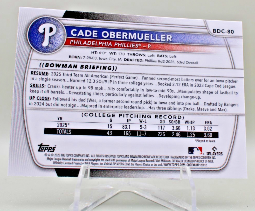 2025 Bowman Draft Chrome Cade Obermueller #BDC-80